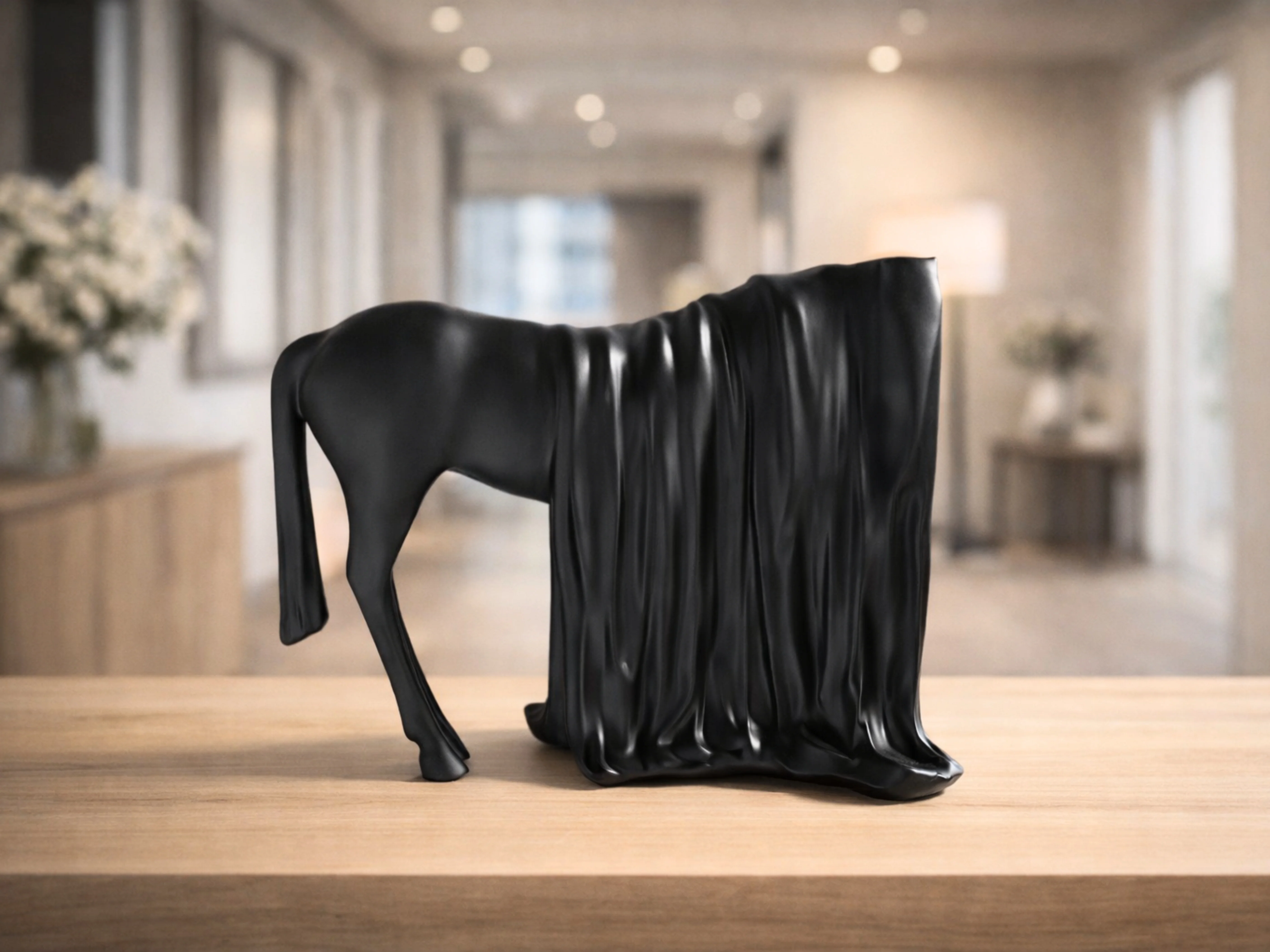 Draped Black Horse Sculpture