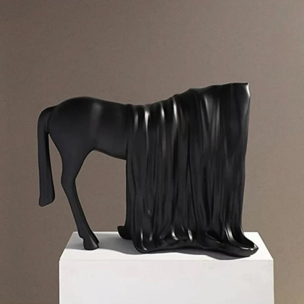 Draped Black Horse Sculpture - Image 2