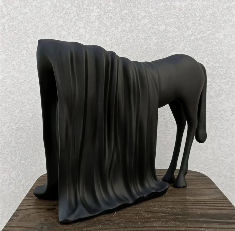 Draped Black Horse Sculpture - Image 4