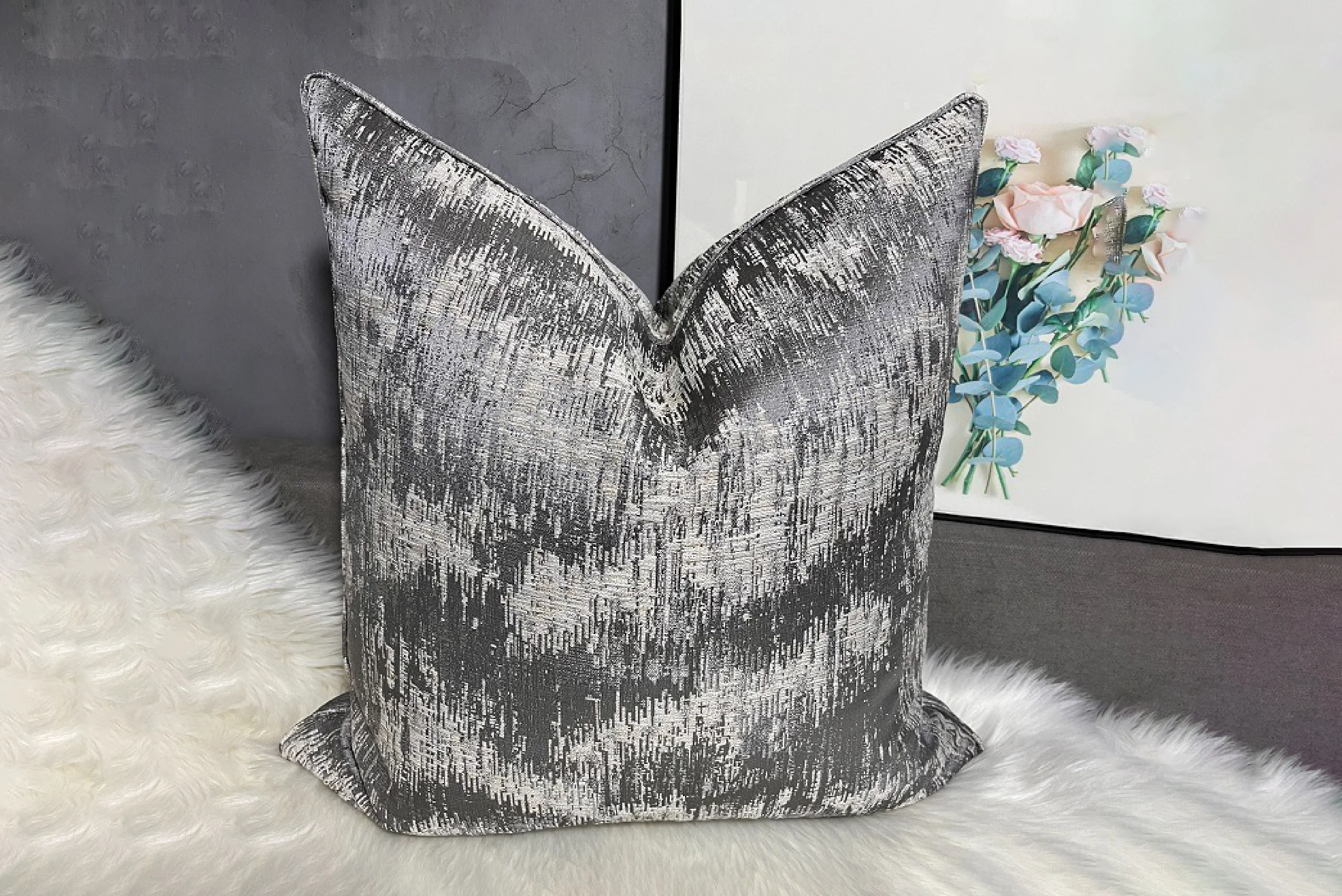 Silver Luxe Feather-Filled Cushion