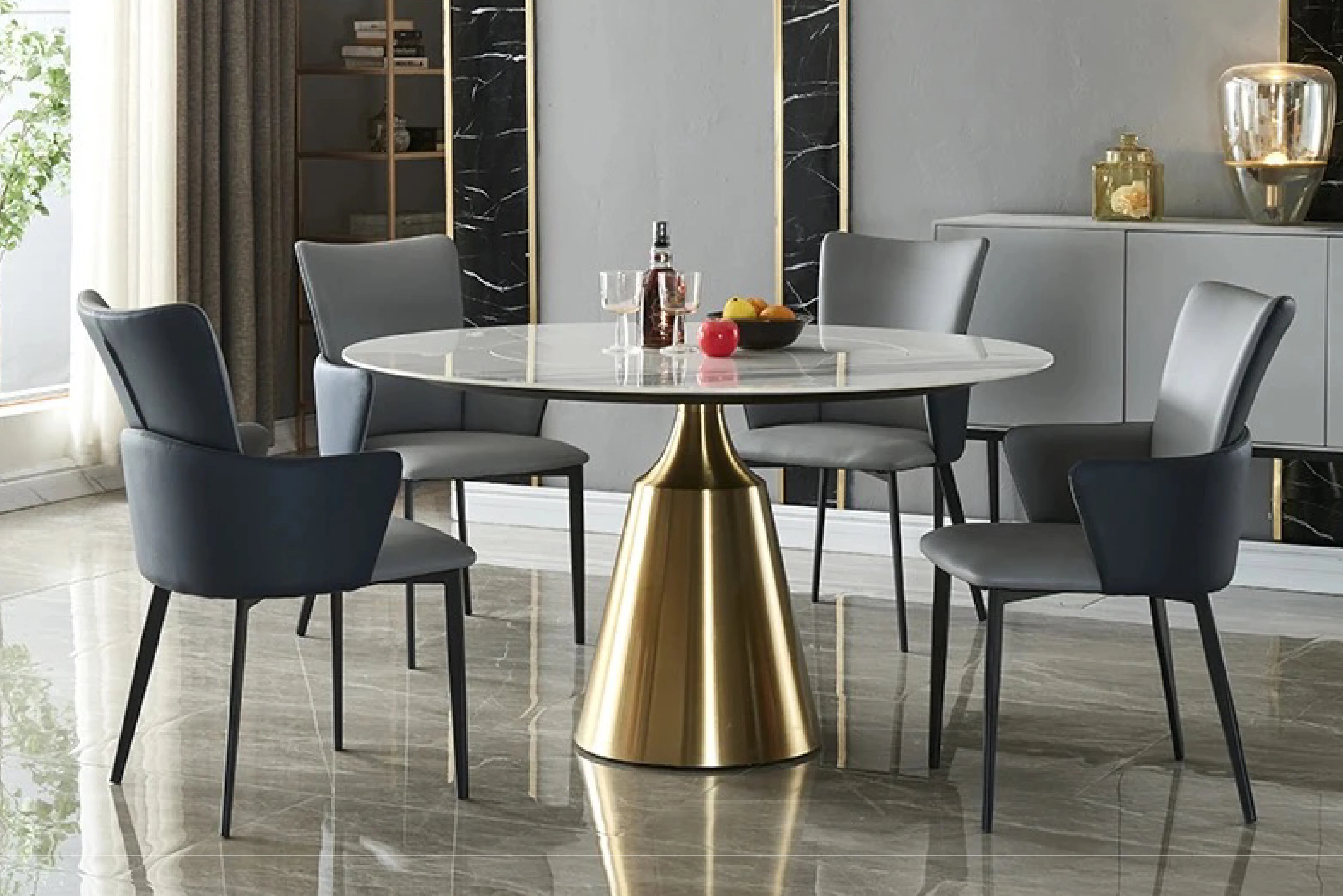 Amara Pedestal Marble Dining Table - Image 3