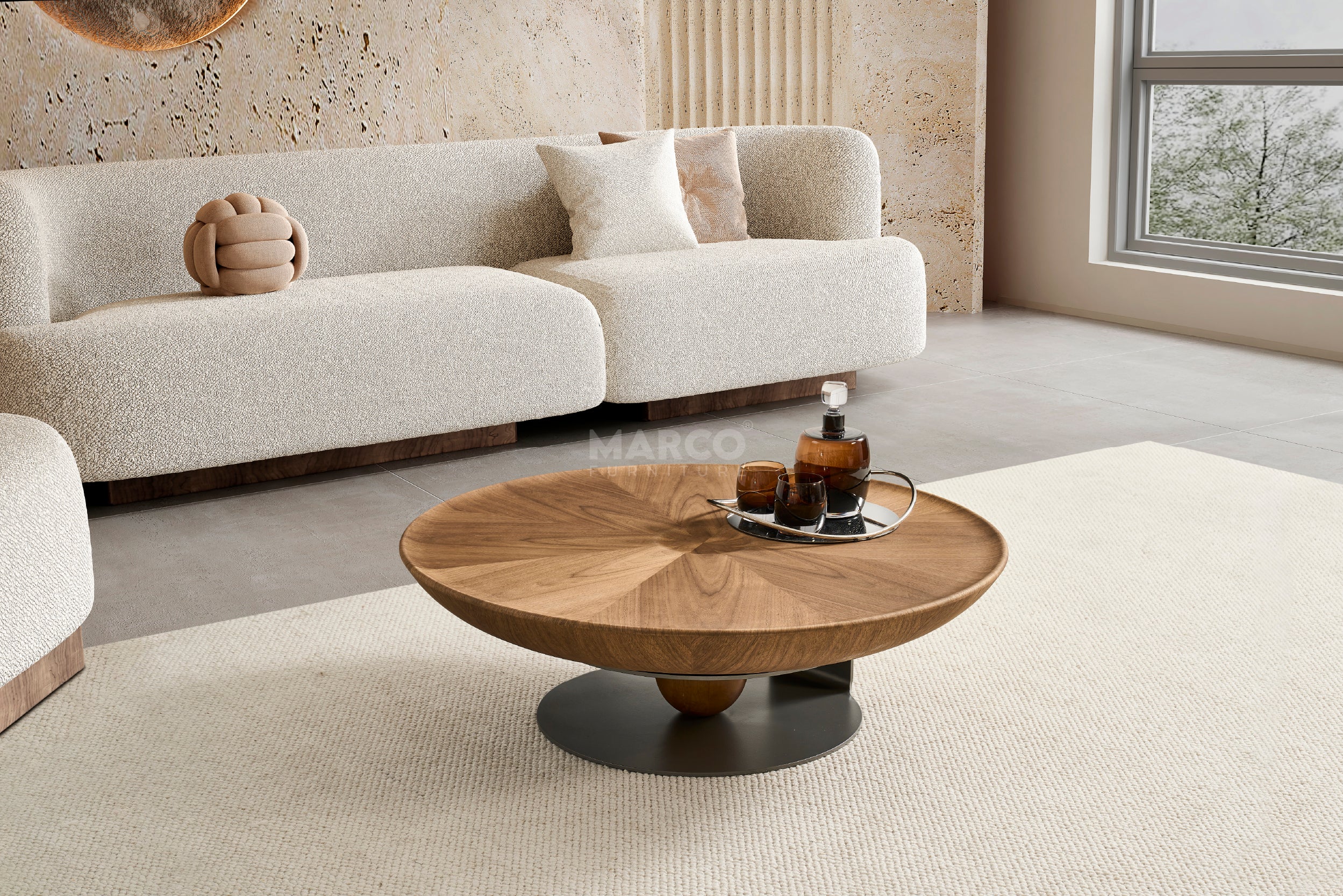Amazon Round Walnut Coffee Table With Titanium Base (Single Piece) - Image 10