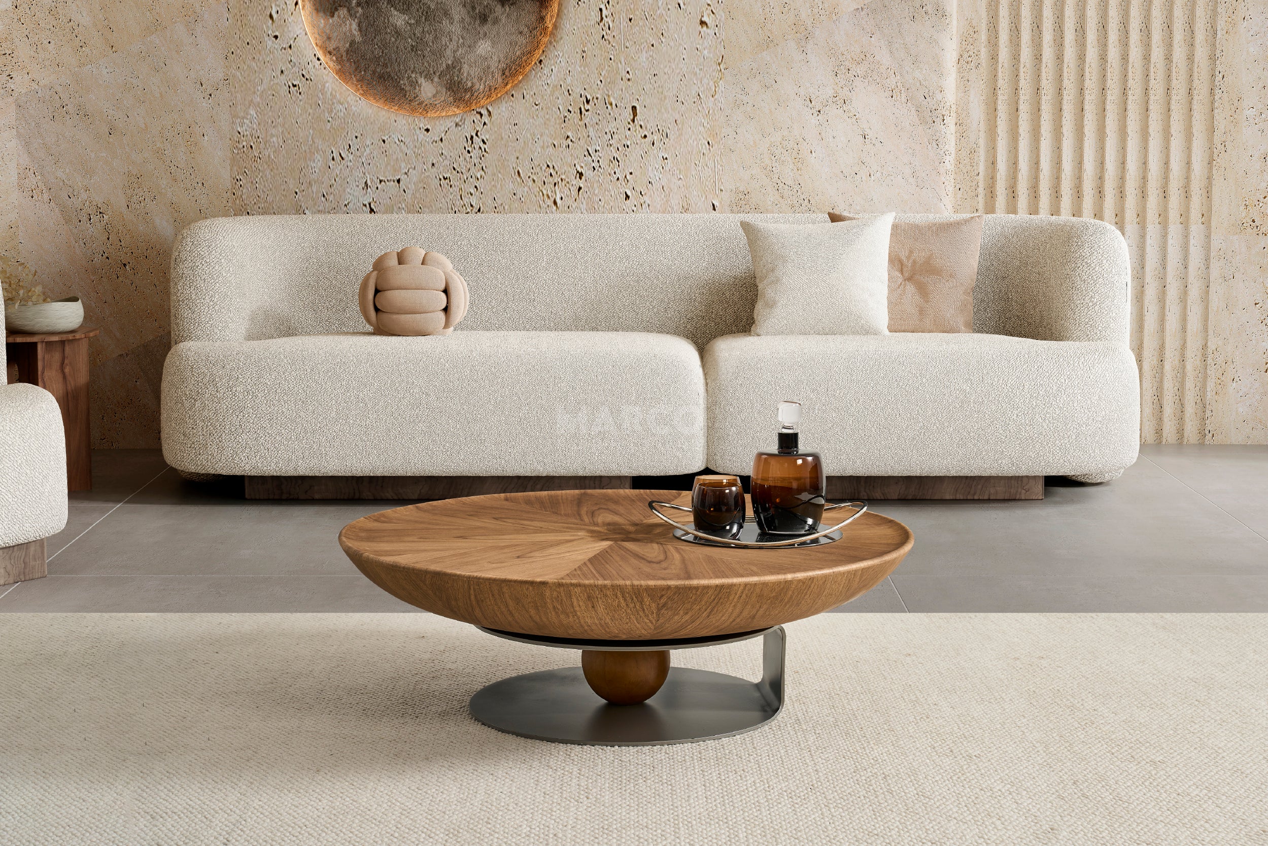 Amazon Round Walnut Coffee Table With Titanium Base (Single Piece) - Image 9