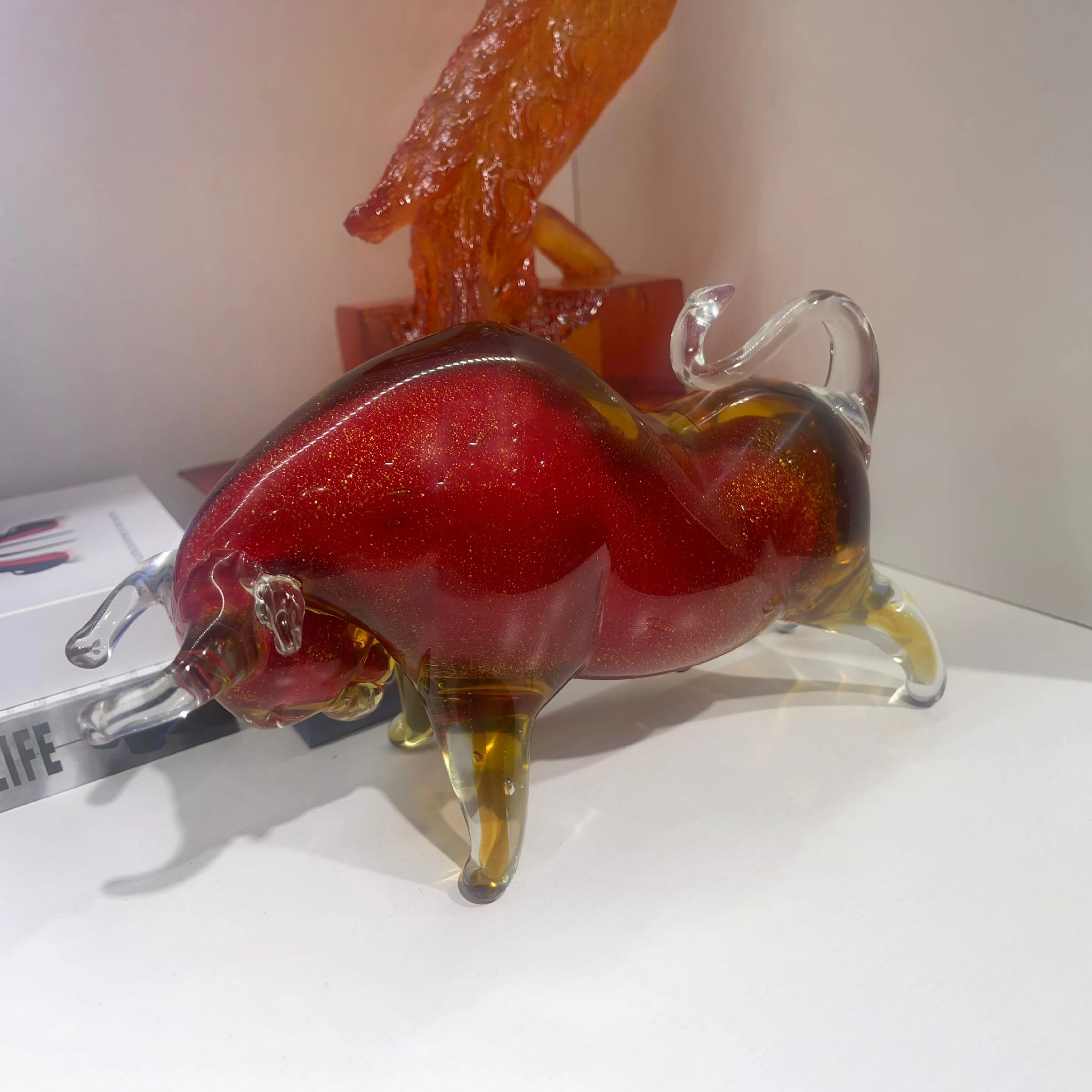Amber Majesty Glass Bull Sculpture - Image 3