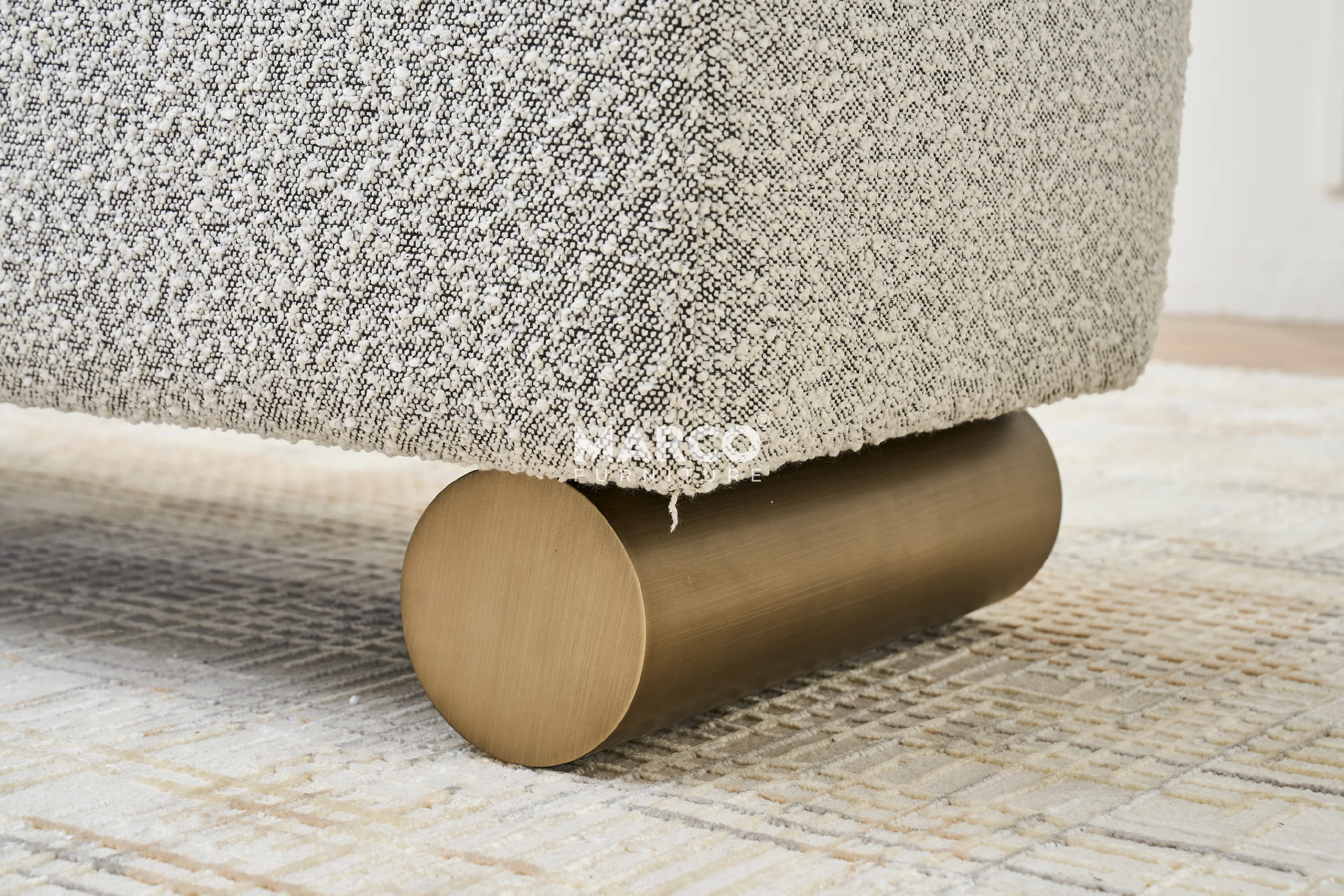 Amore Bouclé Ottoman – Cylindrical Legs Bench with Bolster Pillows - Image 4