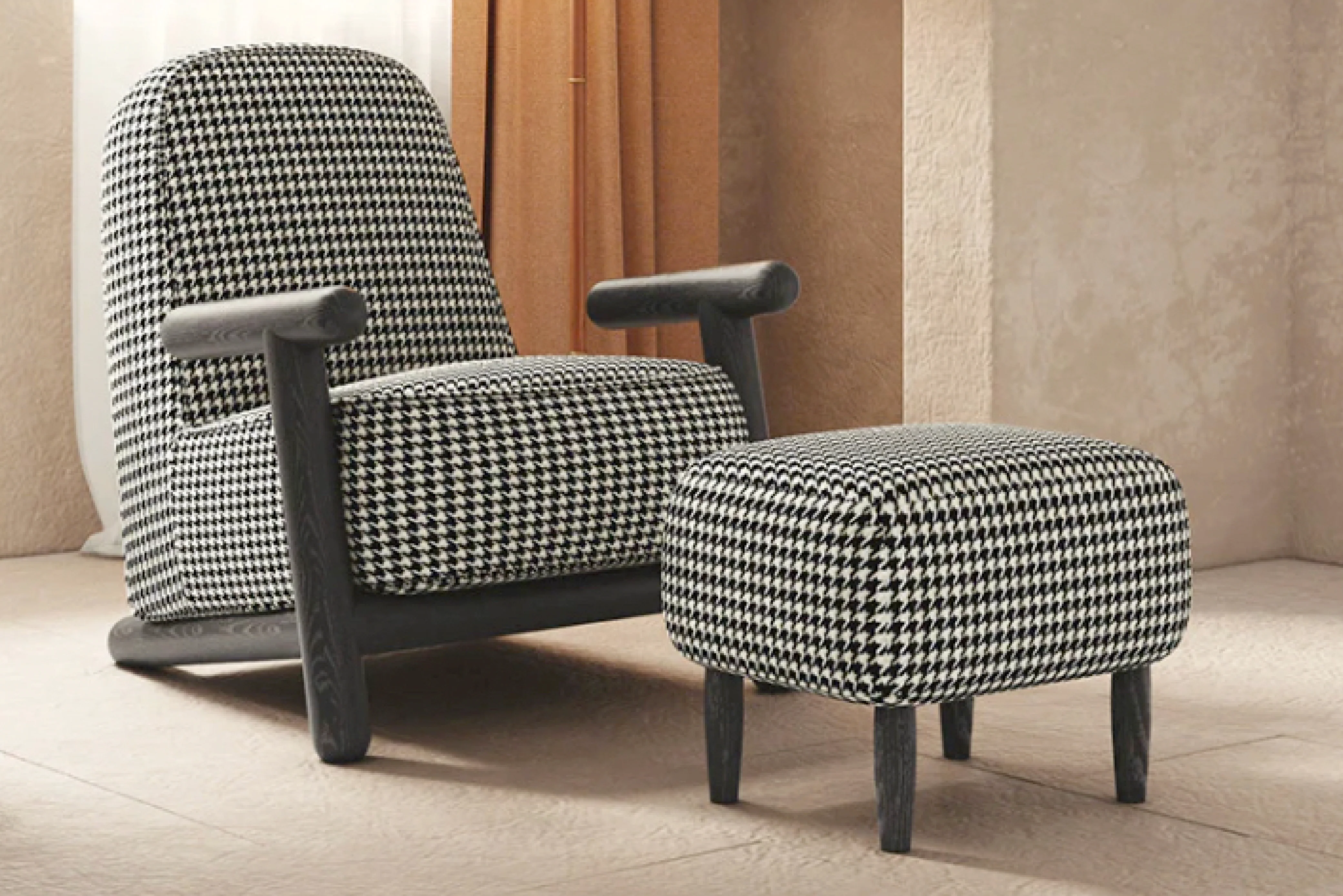 Apollo Houndstooth Armchair – Modern Wooden Accent Chair - Image 3