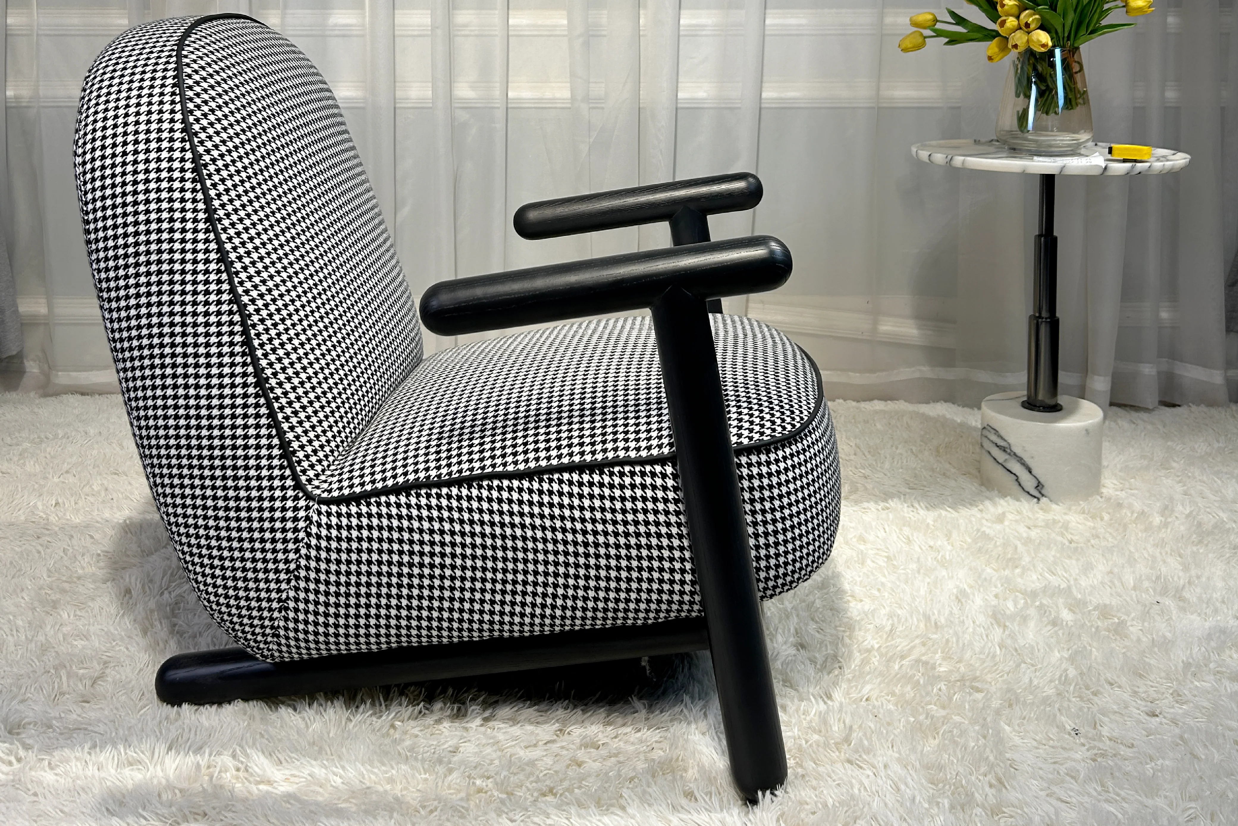 Apollo Houndstooth Armchair – Modern Wooden Accent Chair - Image 5