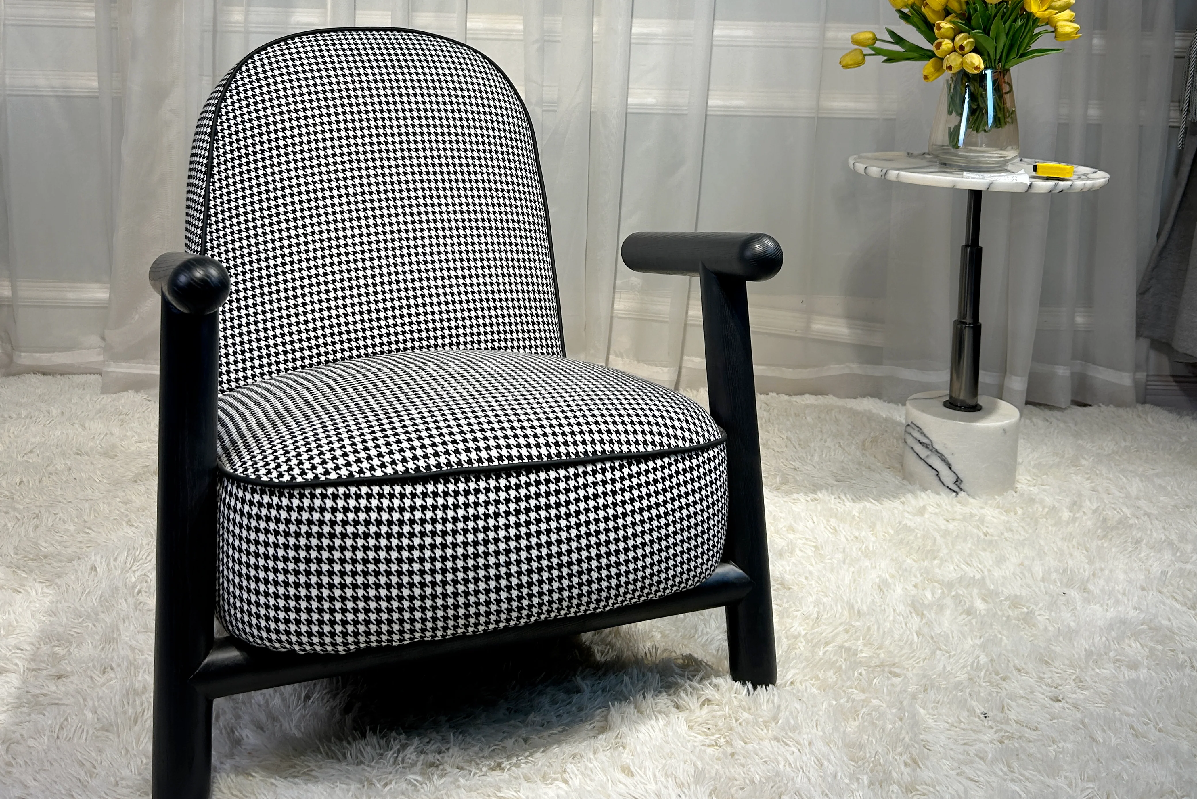 Apollo Houndstooth Armchair – Modern Wooden Accent Chair - Image 6