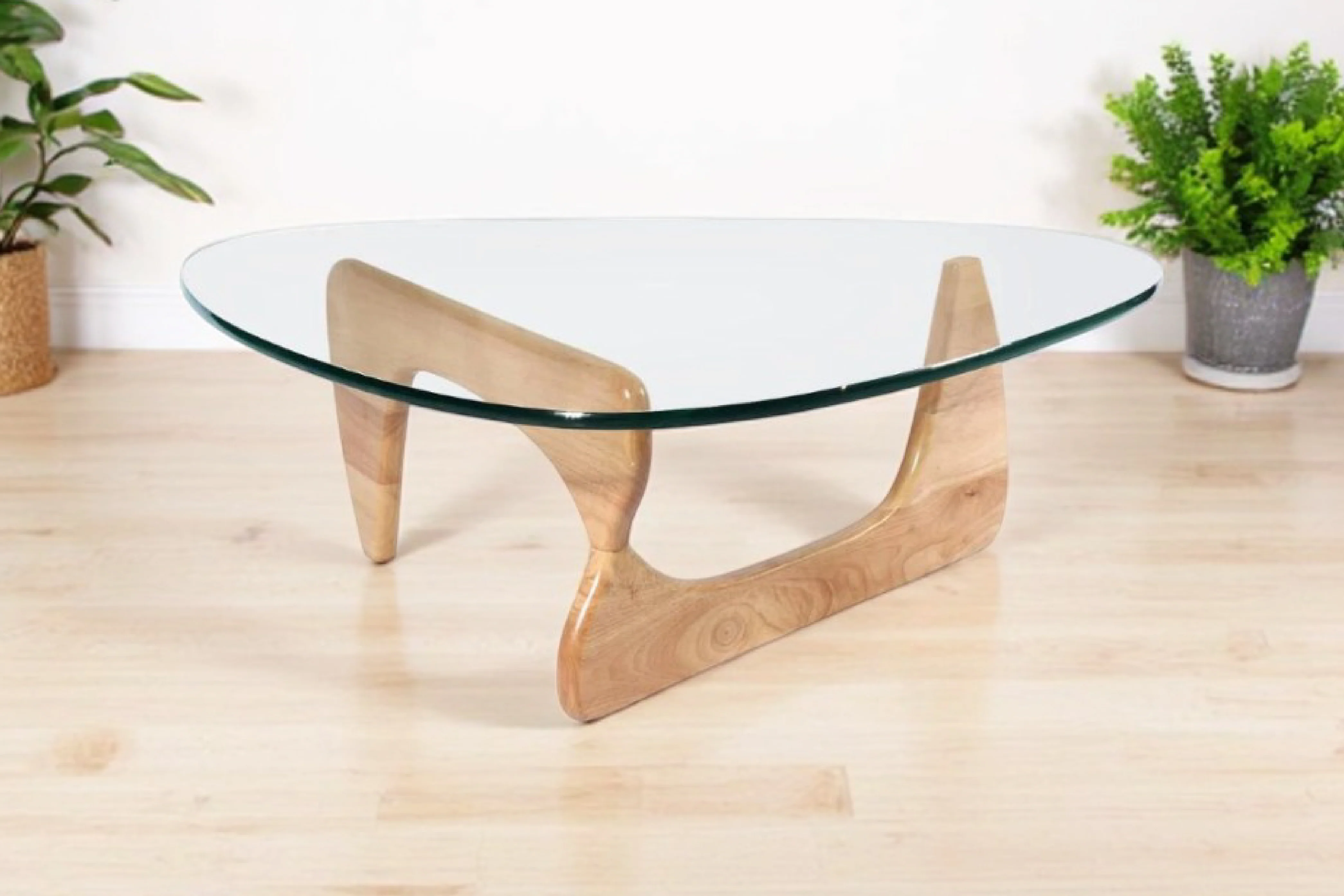 Noguchi Glass Coffee Table with 15mm Tempered Glass Top and Ash Wood Legs - Image 3
