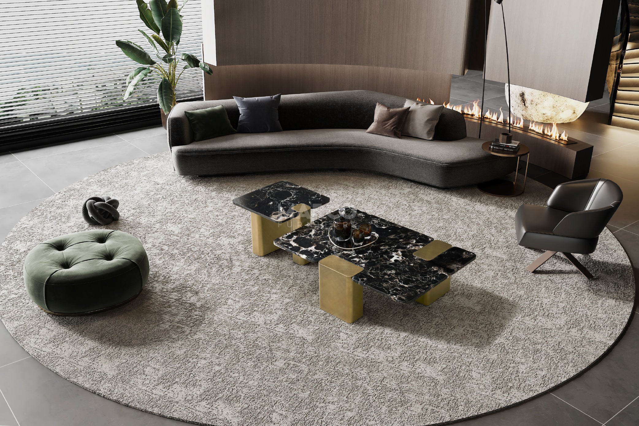 Aurora Black Rose Marble Top Coffee Table -  Metal Legs in Gold - Image 4