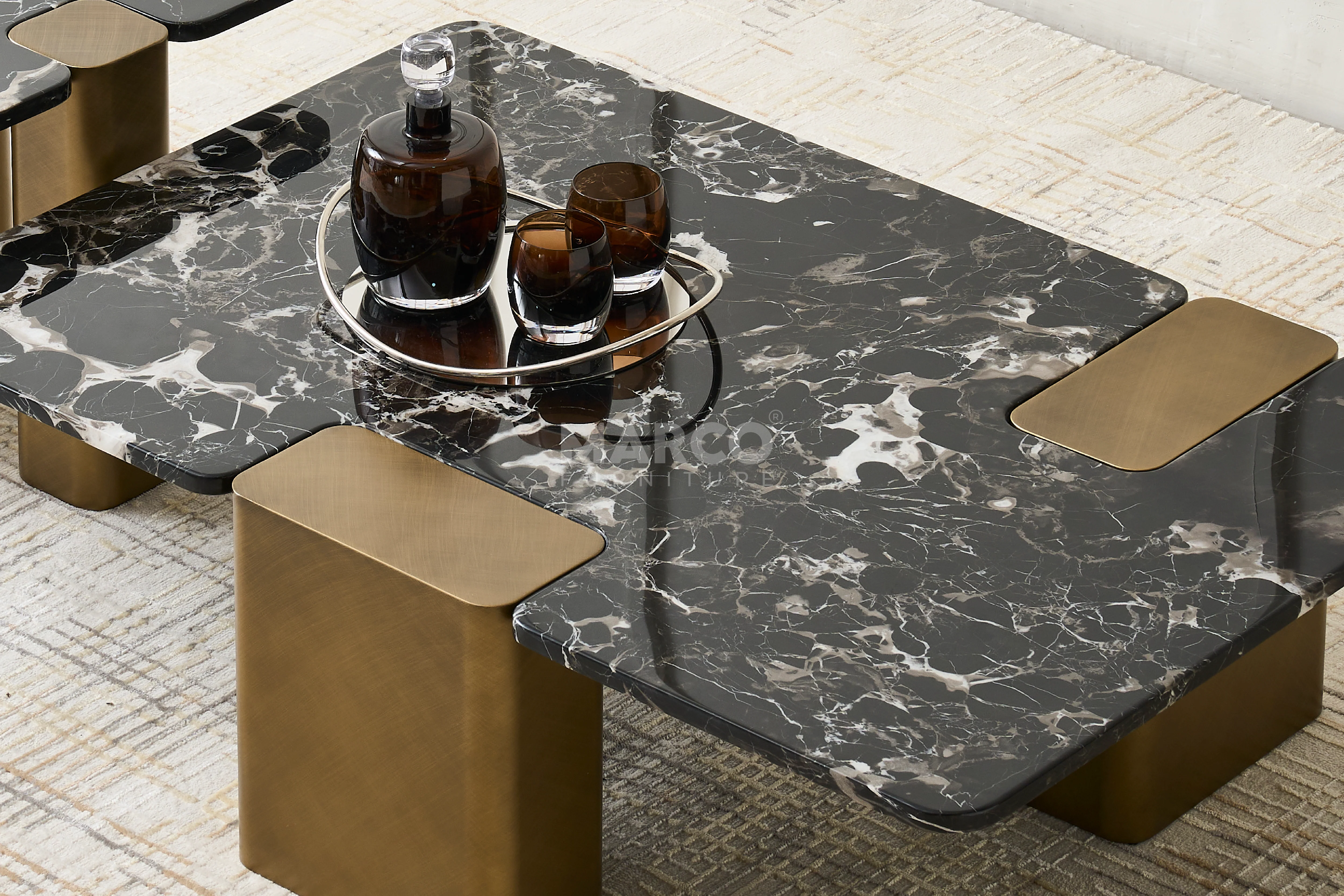 Aurora Black Rose Marble Top Coffee Table -  Metal Legs in Gold - Image 6
