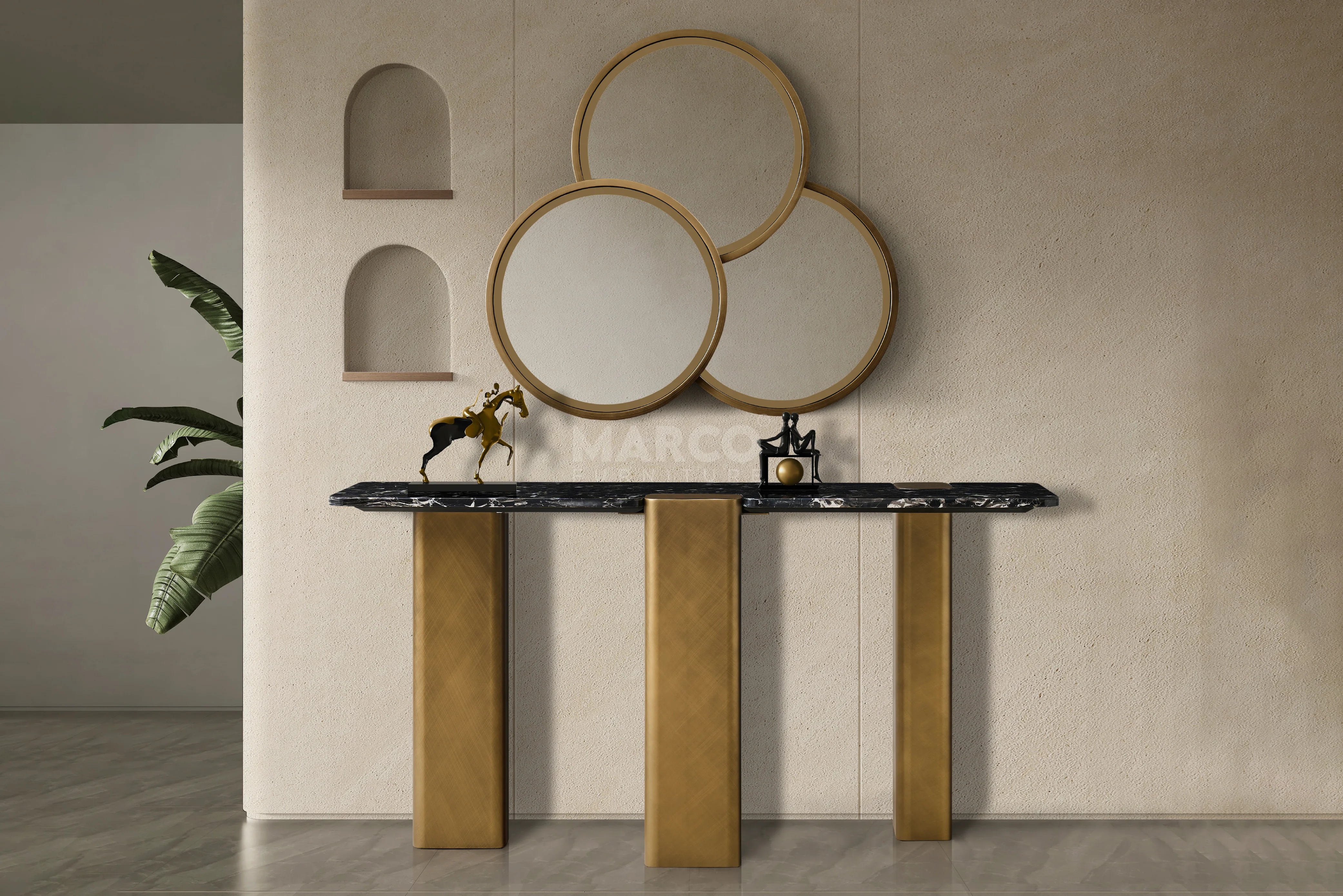 Aurora Black Rose Marble Top Hallway Table - Image 3