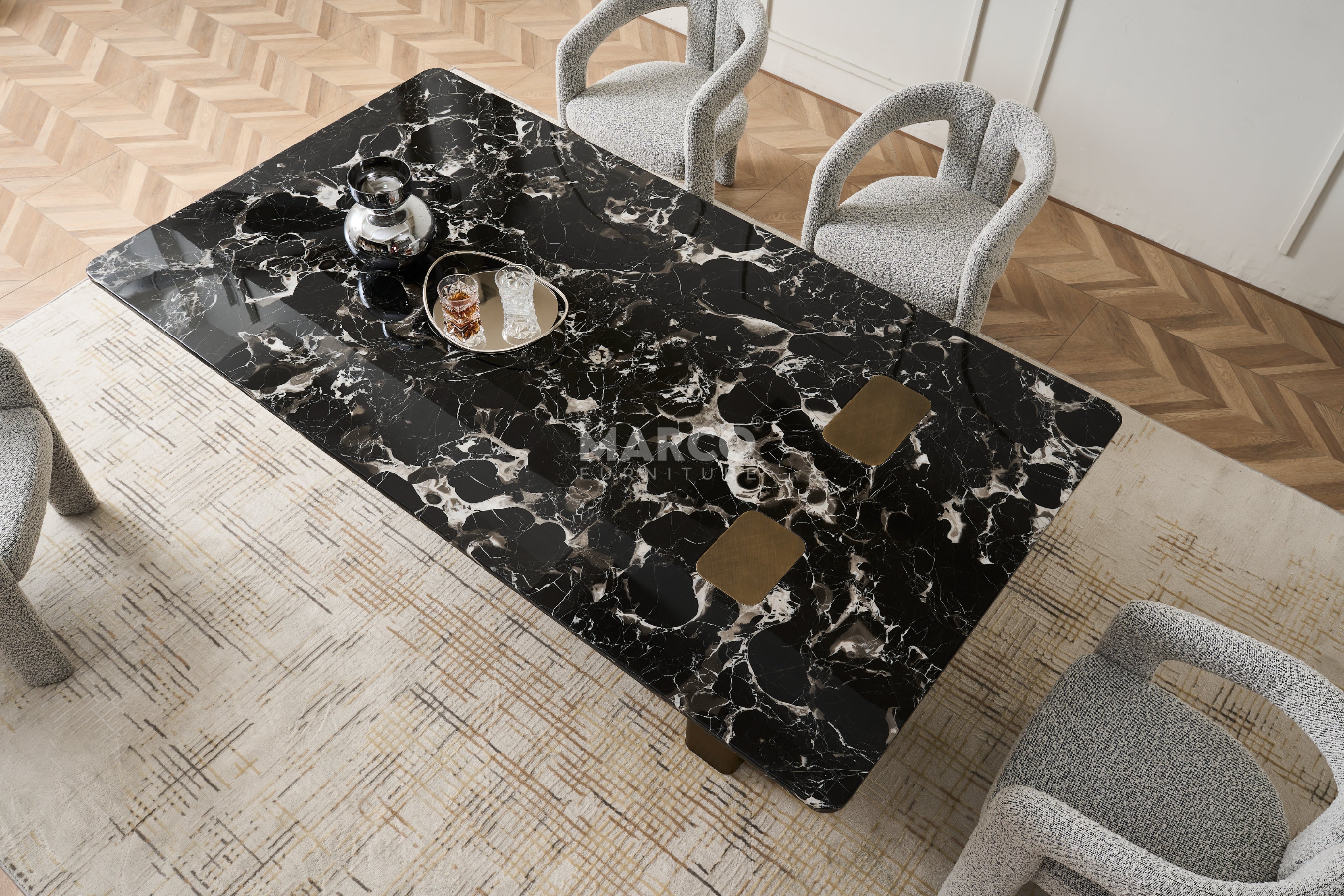 Aurora Black Rose Marble Top Dining Table - Image 5