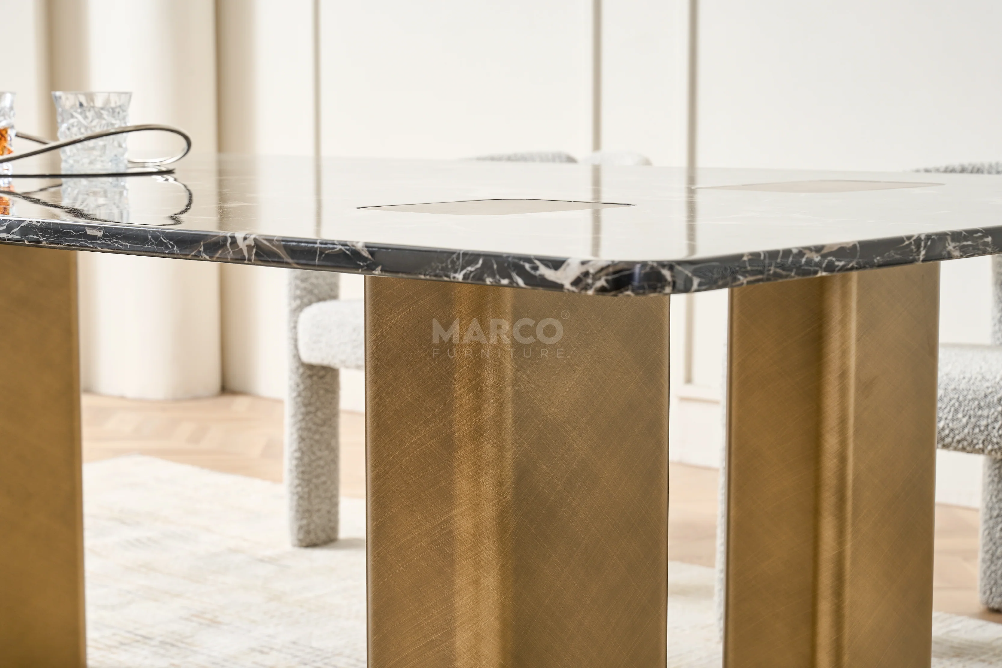 Aurora Black Rose Marble Top Dining Table - Image 6