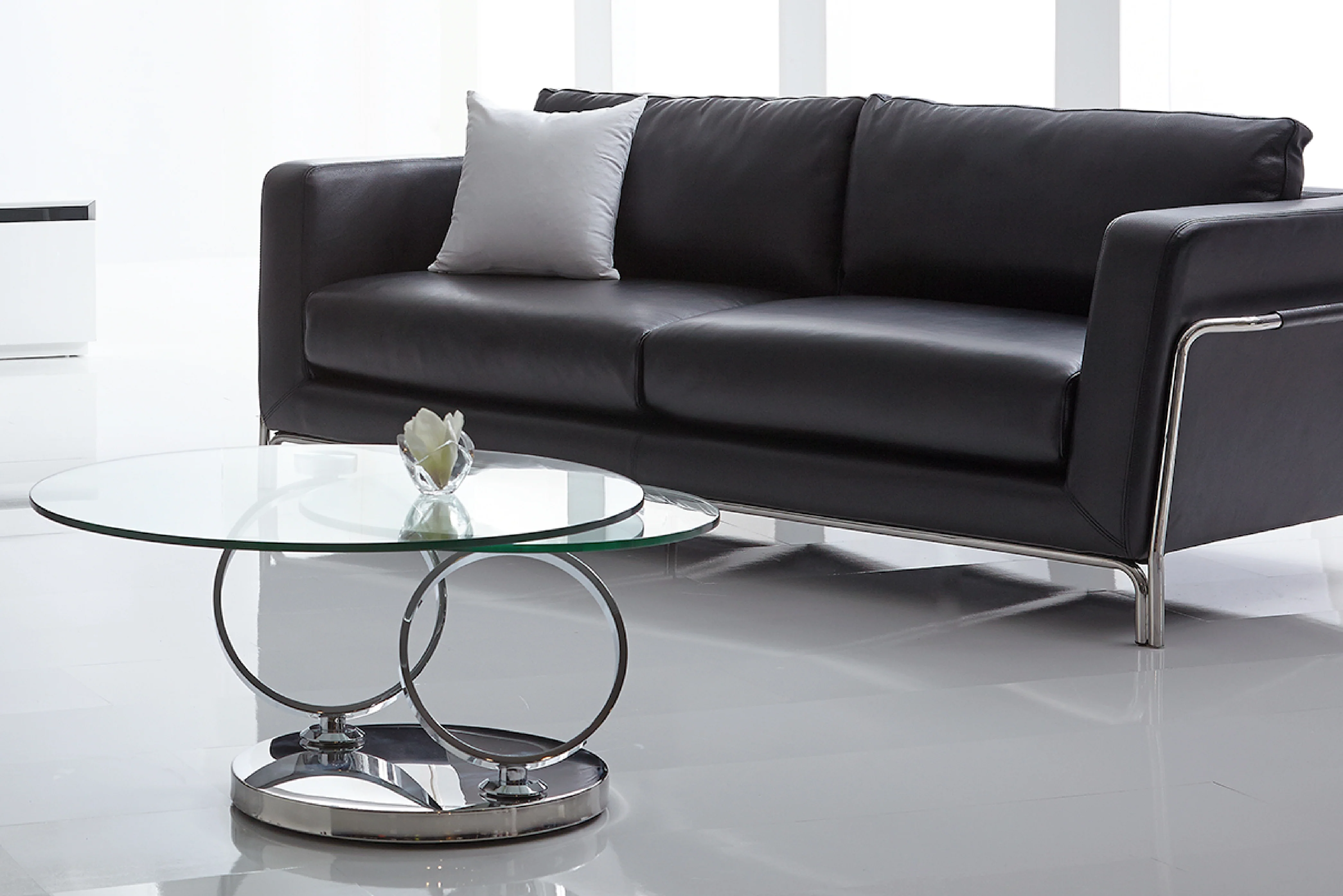Avalanche Swivel Glass Coffee Table with Tempered Glass Top and Stainless Steel Base - Image 11