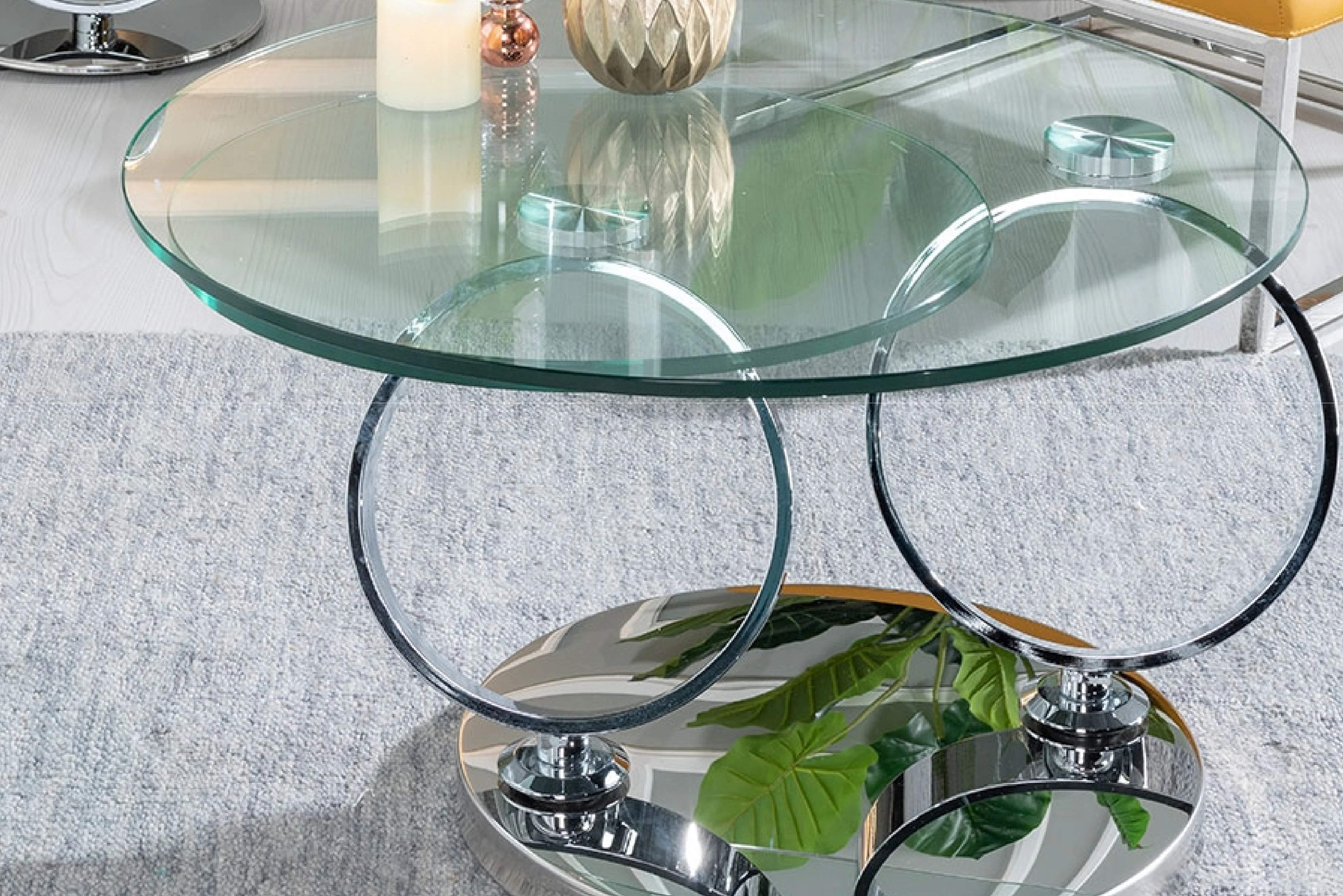 Avalanche Swivel Glass Coffee Table with Tempered Glass Top and Stainless Steel Base - Image 12