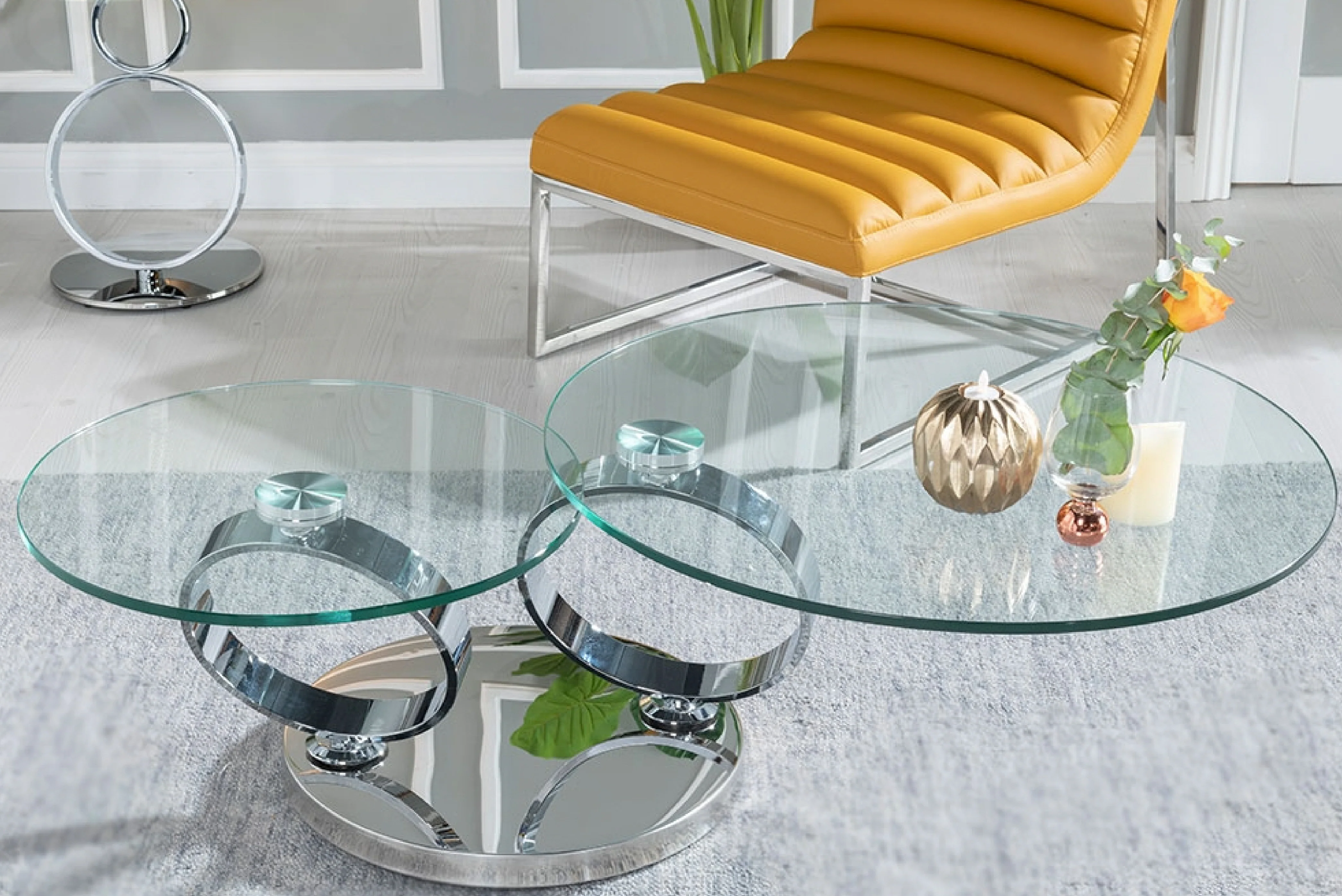 Avalanche Swivel Glass Coffee Table with Tempered Glass Top and Stainless Steel Base - Image 13