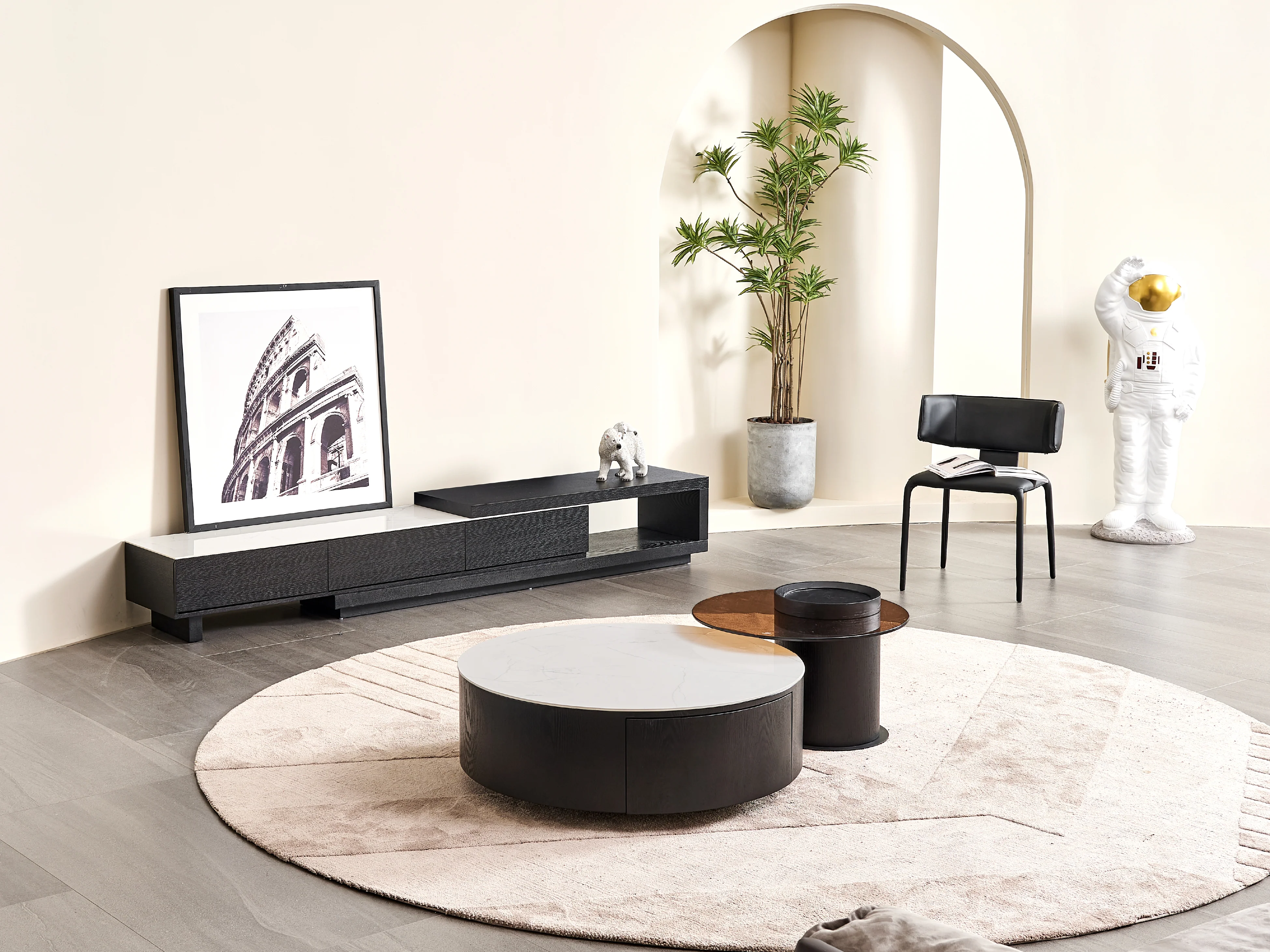 Bahamas Black & White Sintered Stone Extendable Entertainment Unit - Image 4