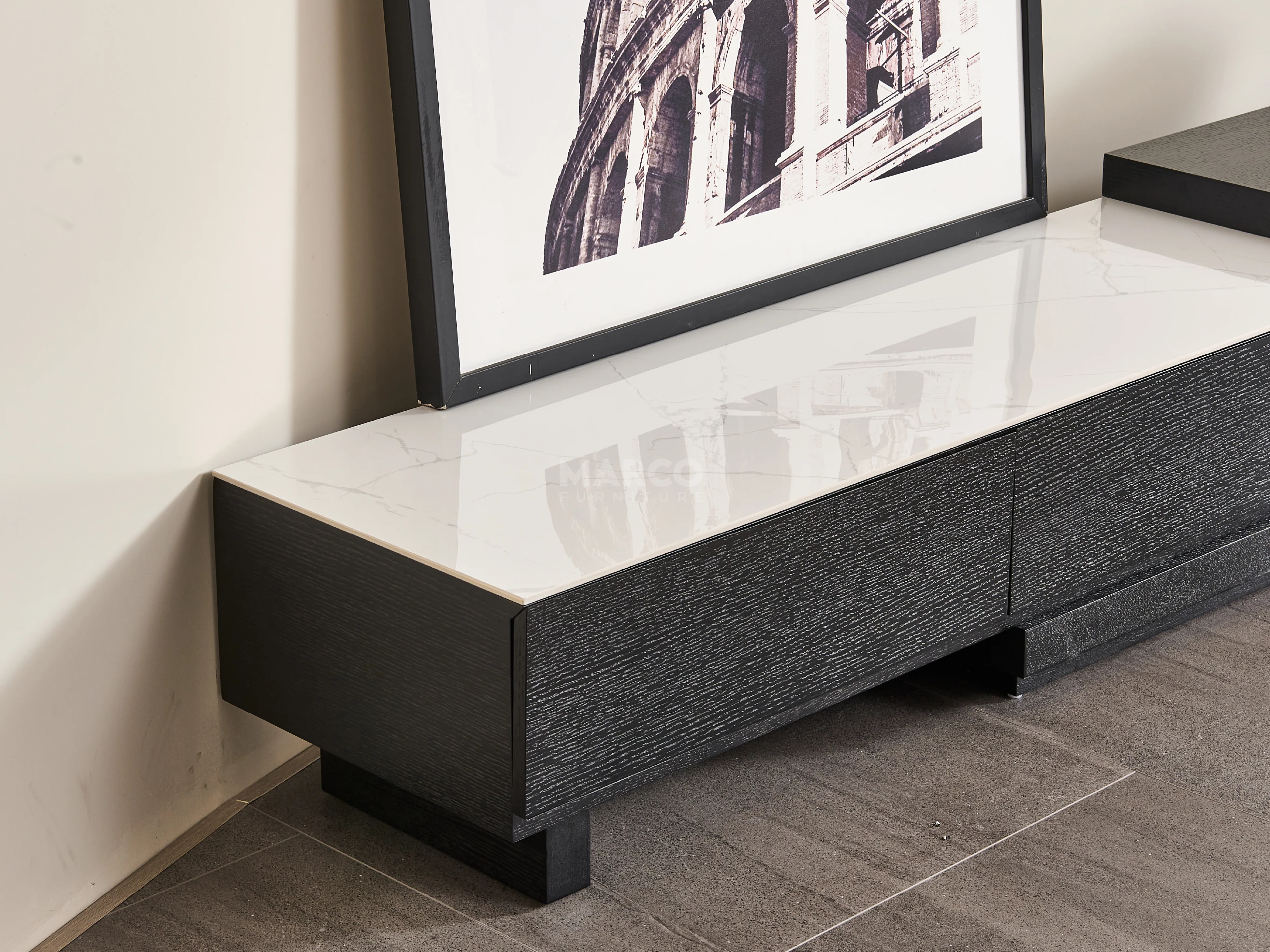 Bahamas Black & White Sintered Stone Extendable Entertainment Unit - Image 6