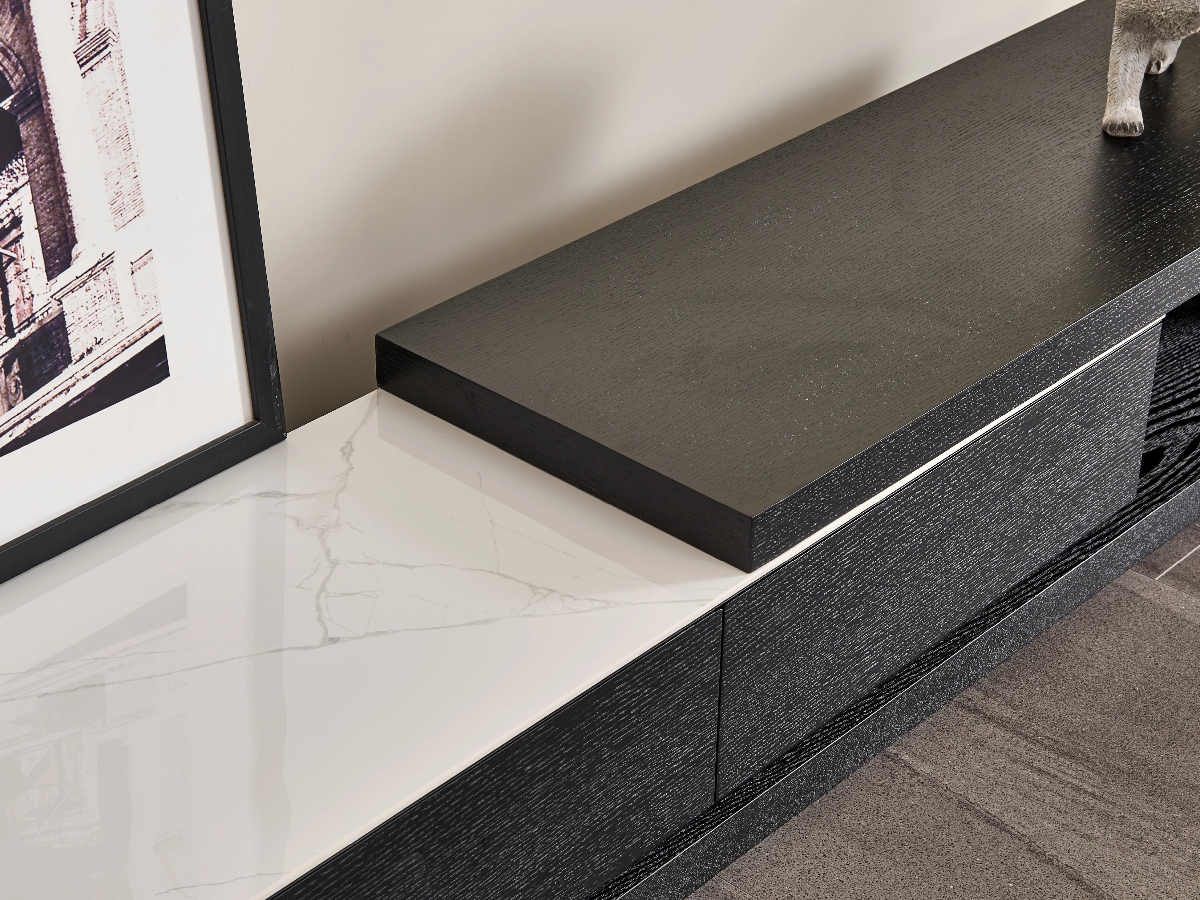 Bahamas Black & White Sintered Stone Extendable Entertainment Unit - Image 7