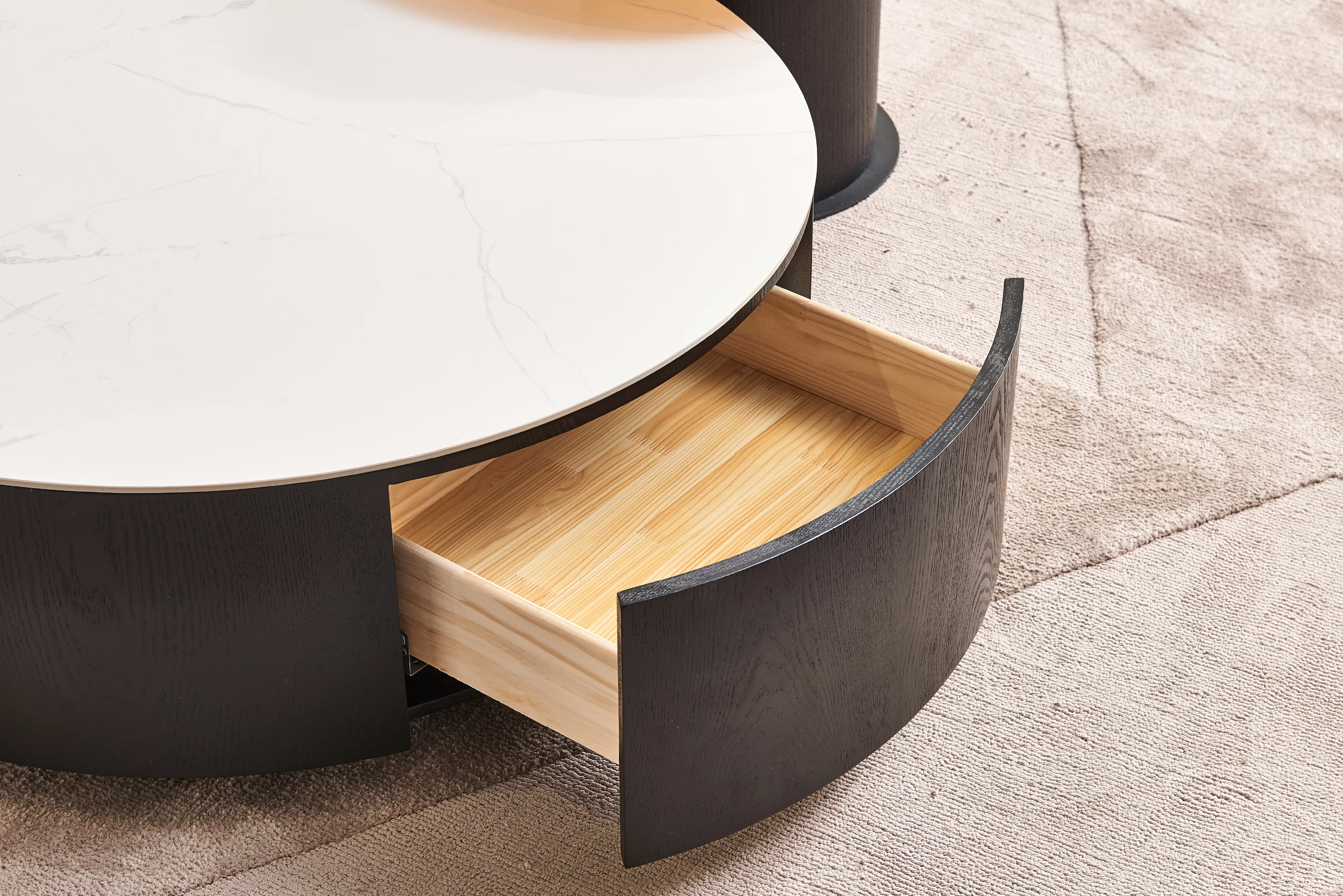 Bahamas Round Ceramic Coffee Table with 2 Drawers & Glass Top Side Table (Set of 2) - Image 6