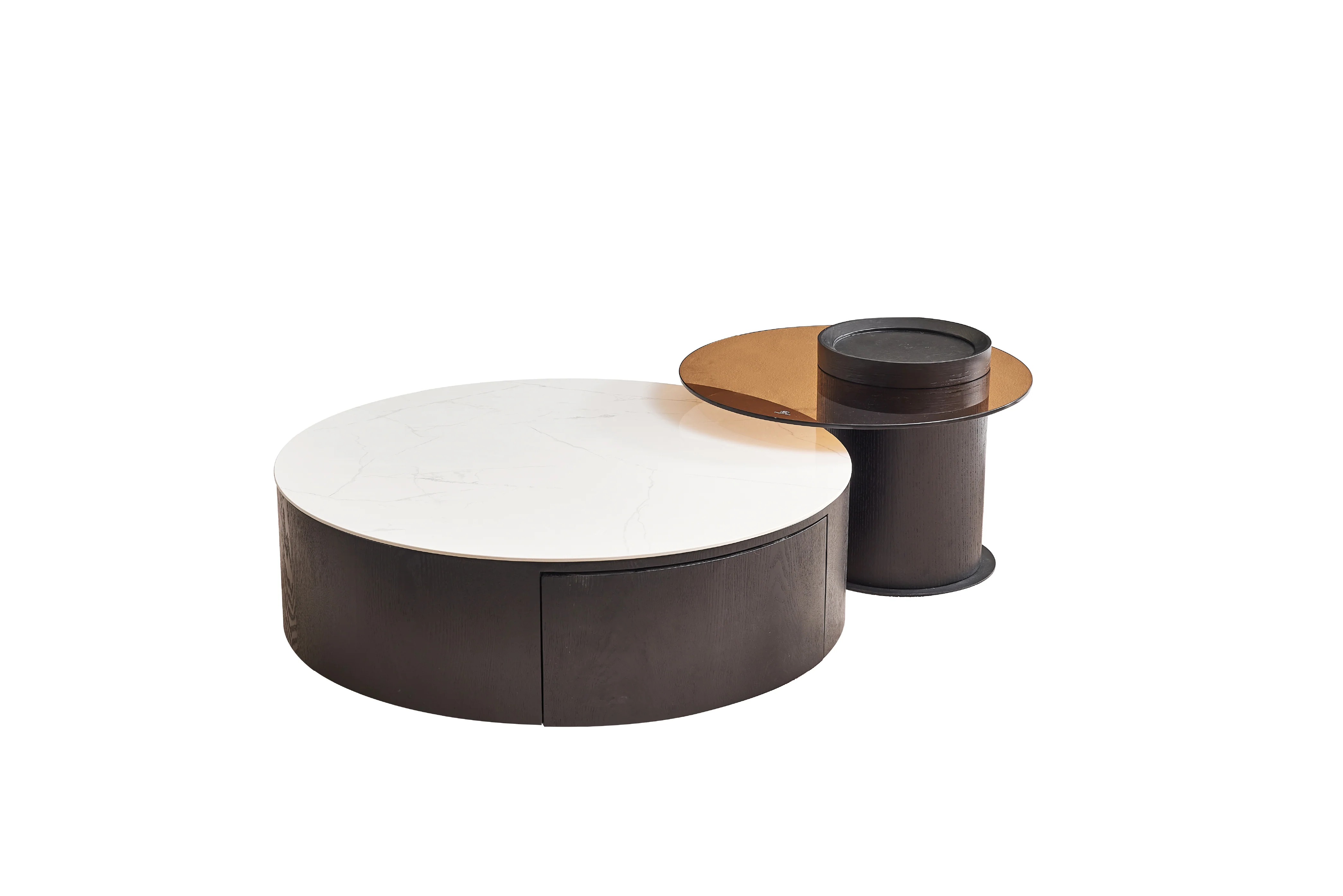 Bahamas Round Ceramic Coffee Table with 2 Drawers & Glass Top Side Table (Set of 2) - Image 7