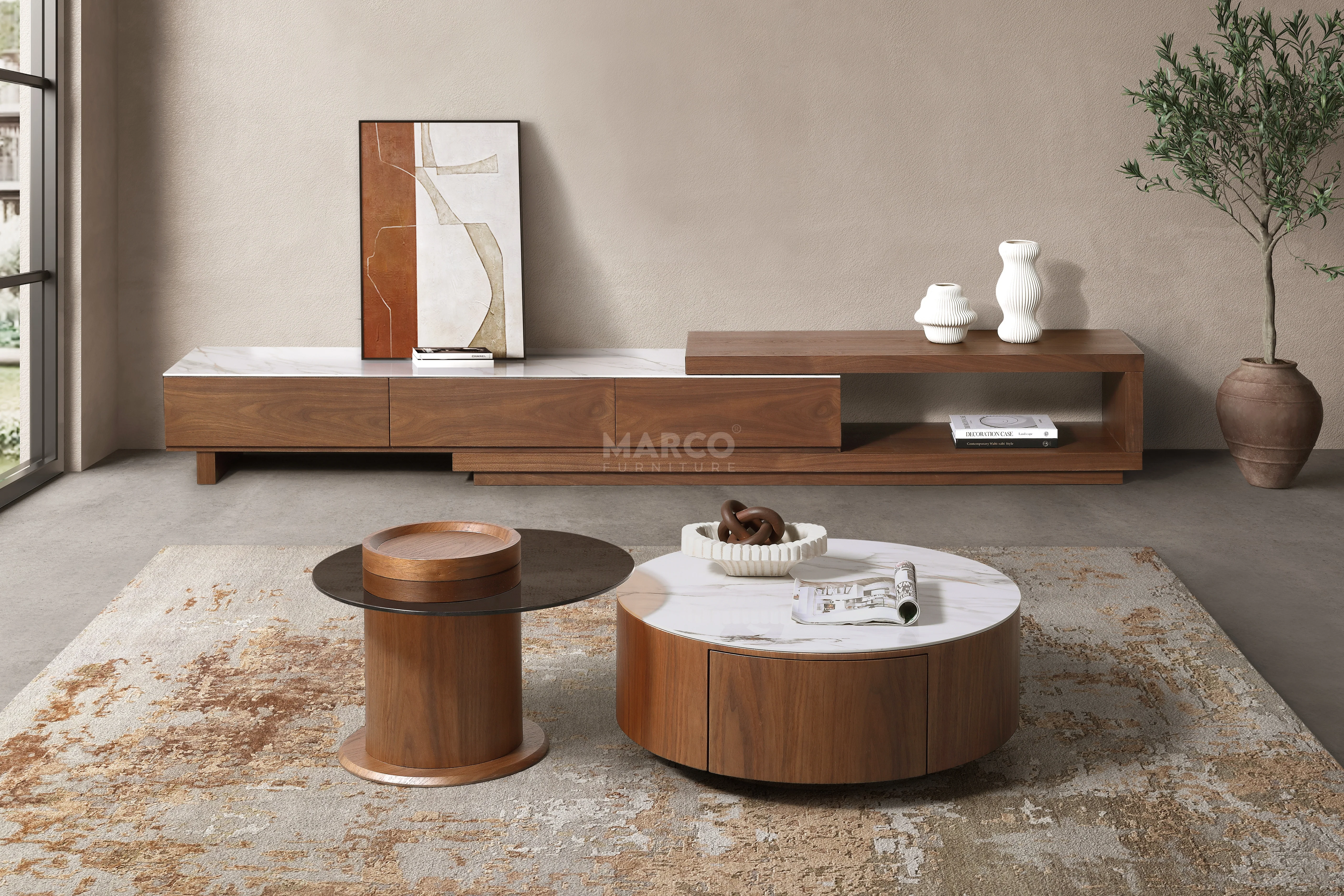 Bahamas Nesting Coffee Table Set with White Sintered Stone & Glass Top - Image 3