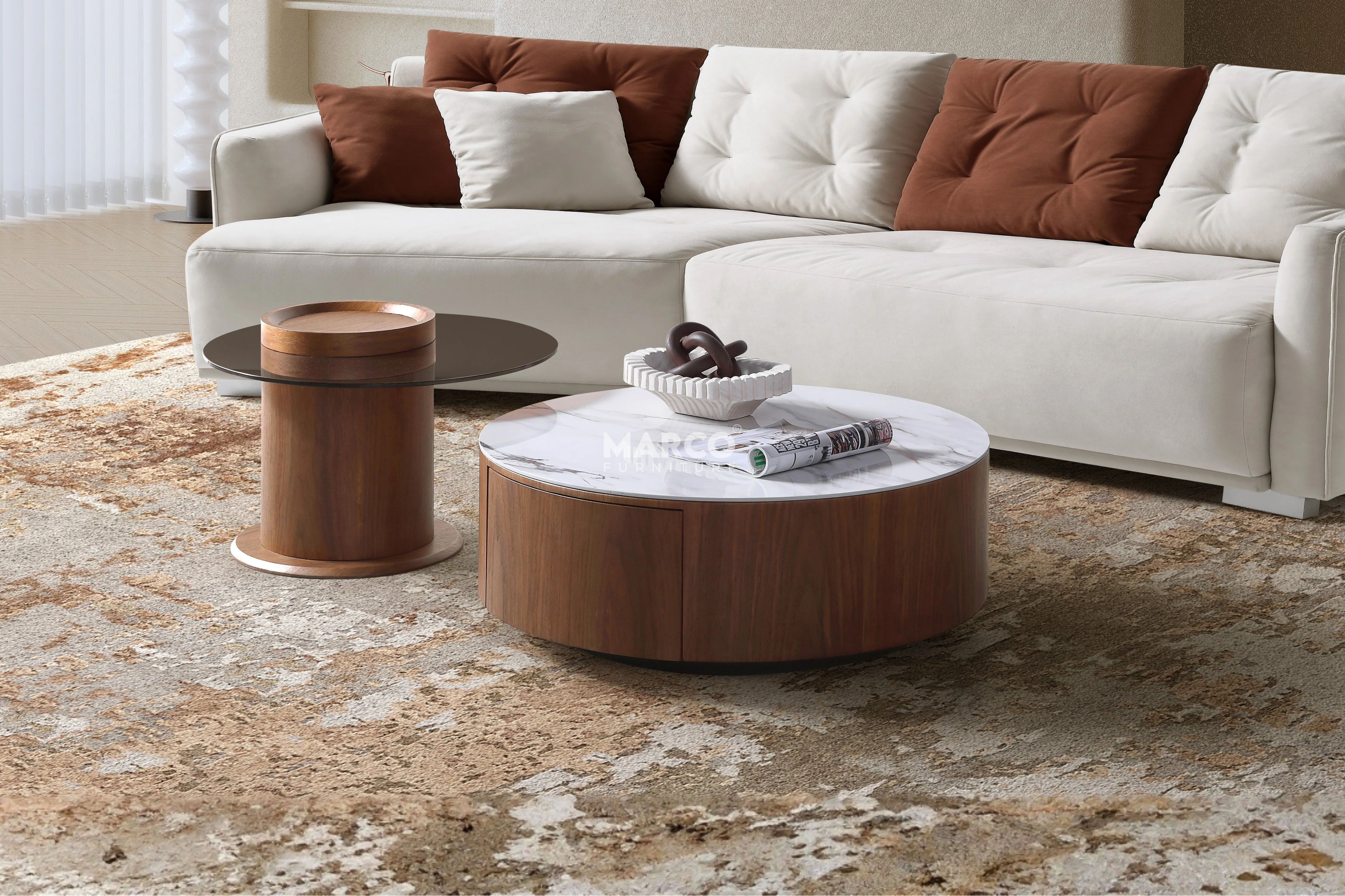 Bahamas Nesting Coffee Table Set with White Sintered Stone & Glass Top - Image 4