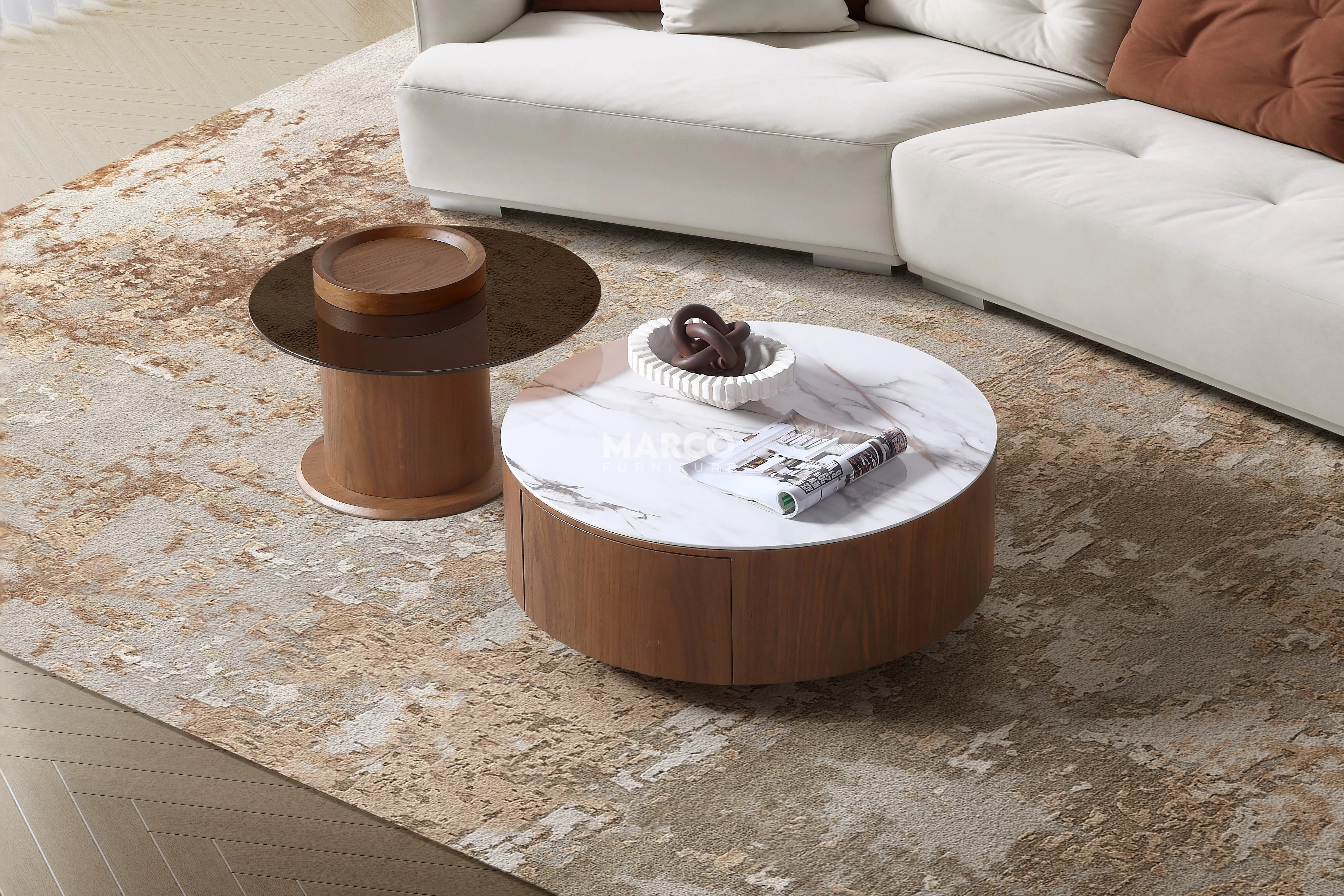 Bahamas Nesting Coffee Table Set with White Sintered Stone & Glass Top - Image 5