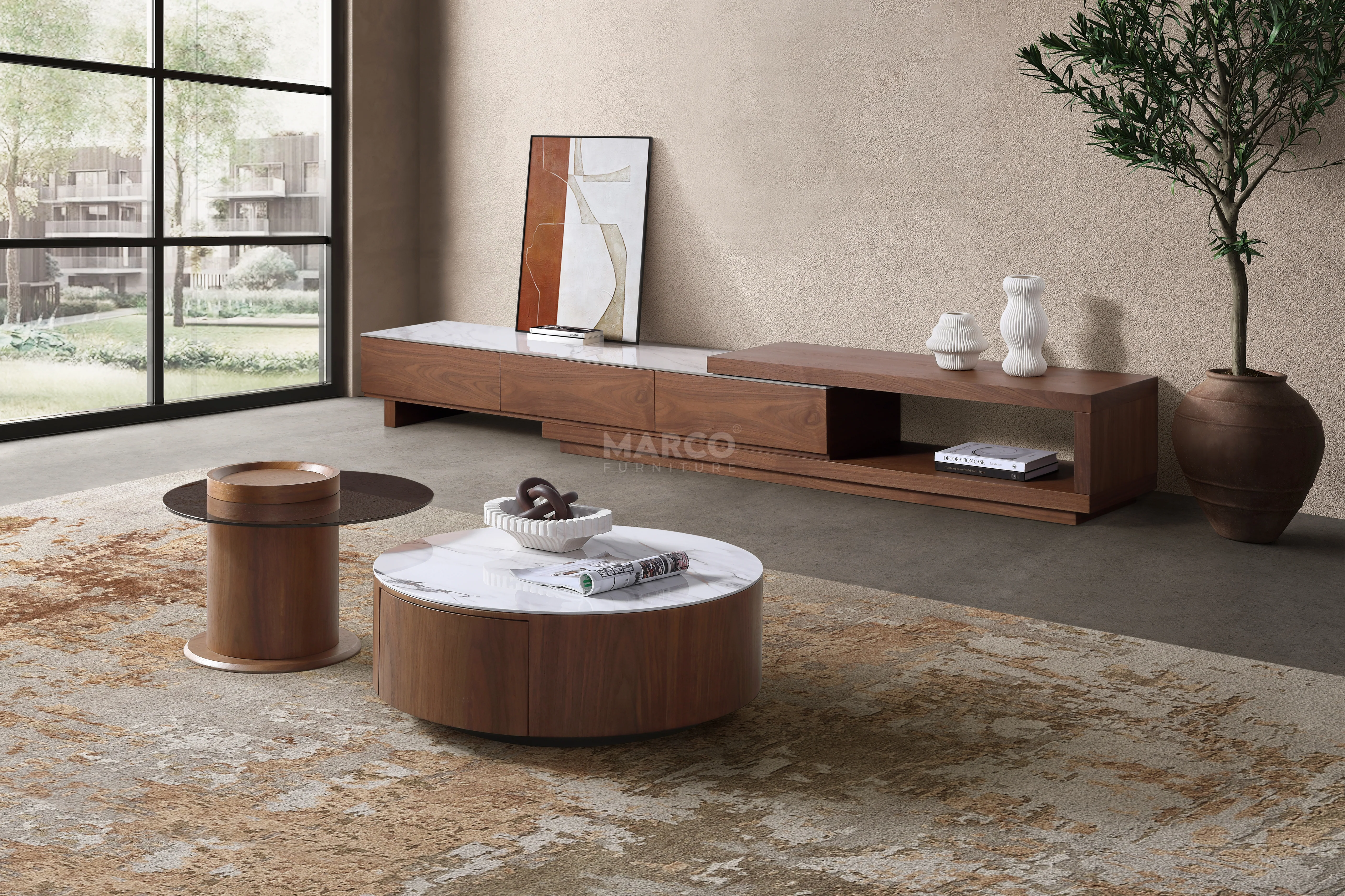 Bahamas Nesting Coffee Table Set with White Sintered Stone & Glass Top - Image 8