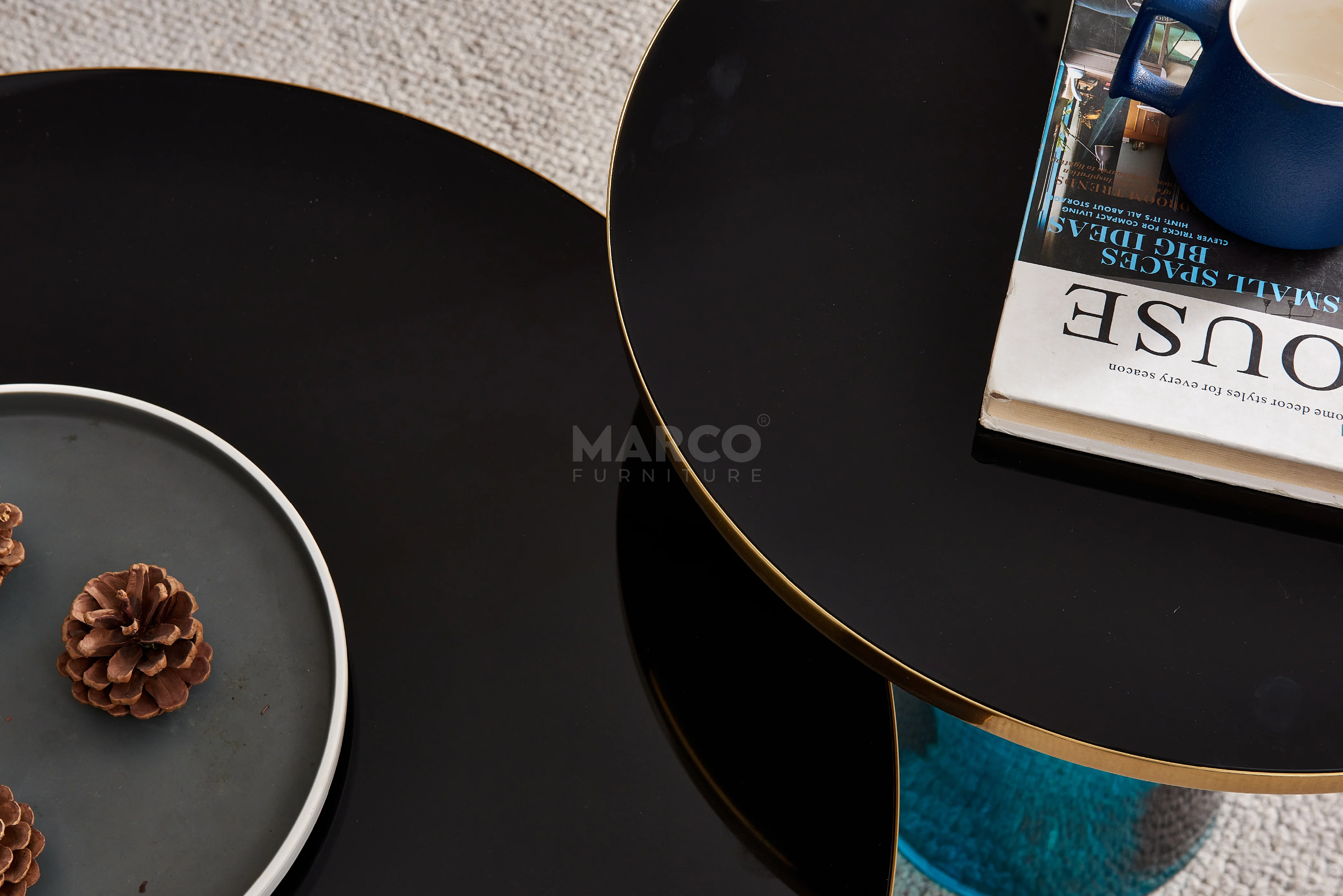 Bell Round Glass Coffee Table (BLUE) with Hand-Blown Glass Base (Set of 2) - Image 4
