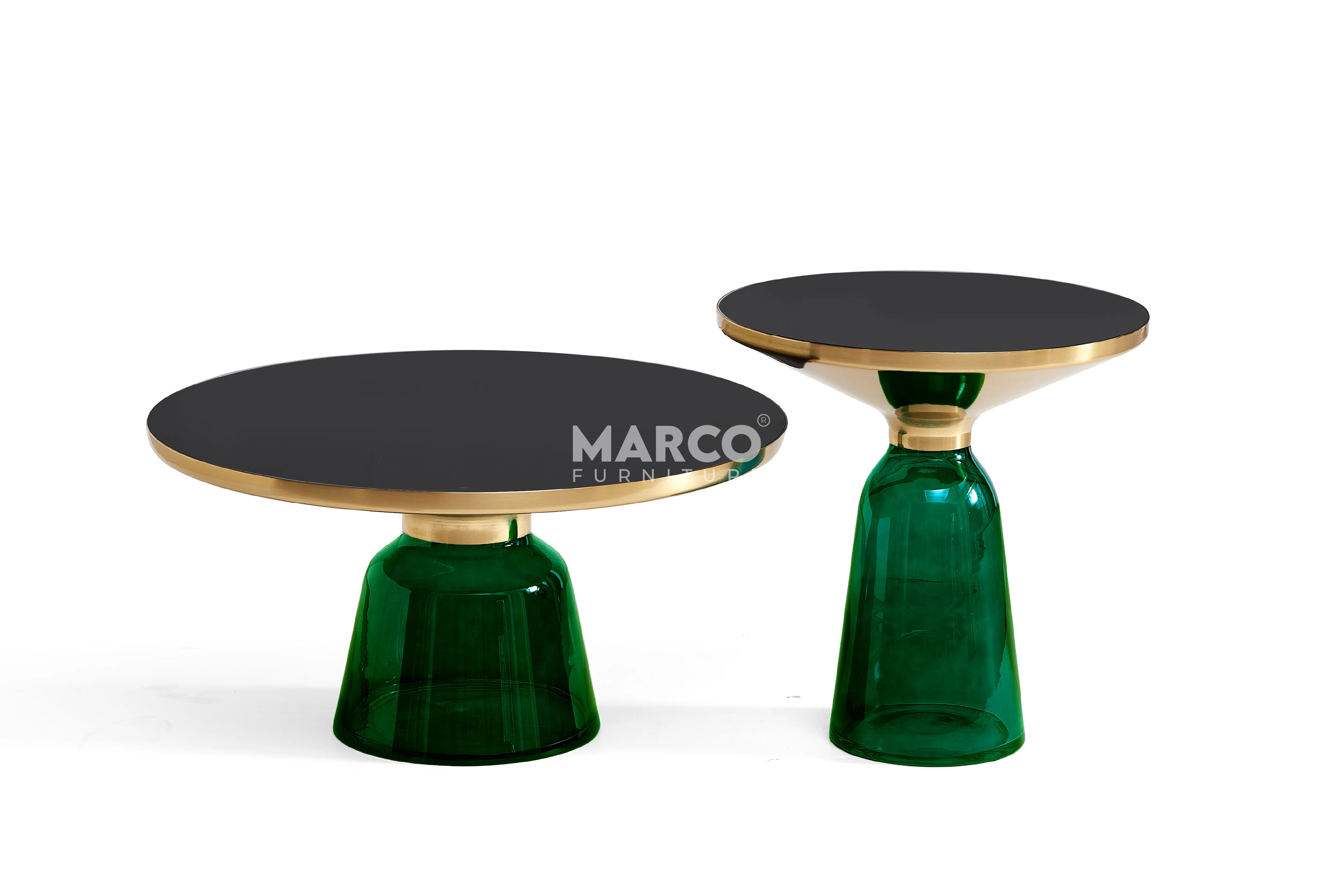 Bell Round Glass Coffee Table (GREEN) with Hand-Blown Glass Base (Set of 2) - Image 10