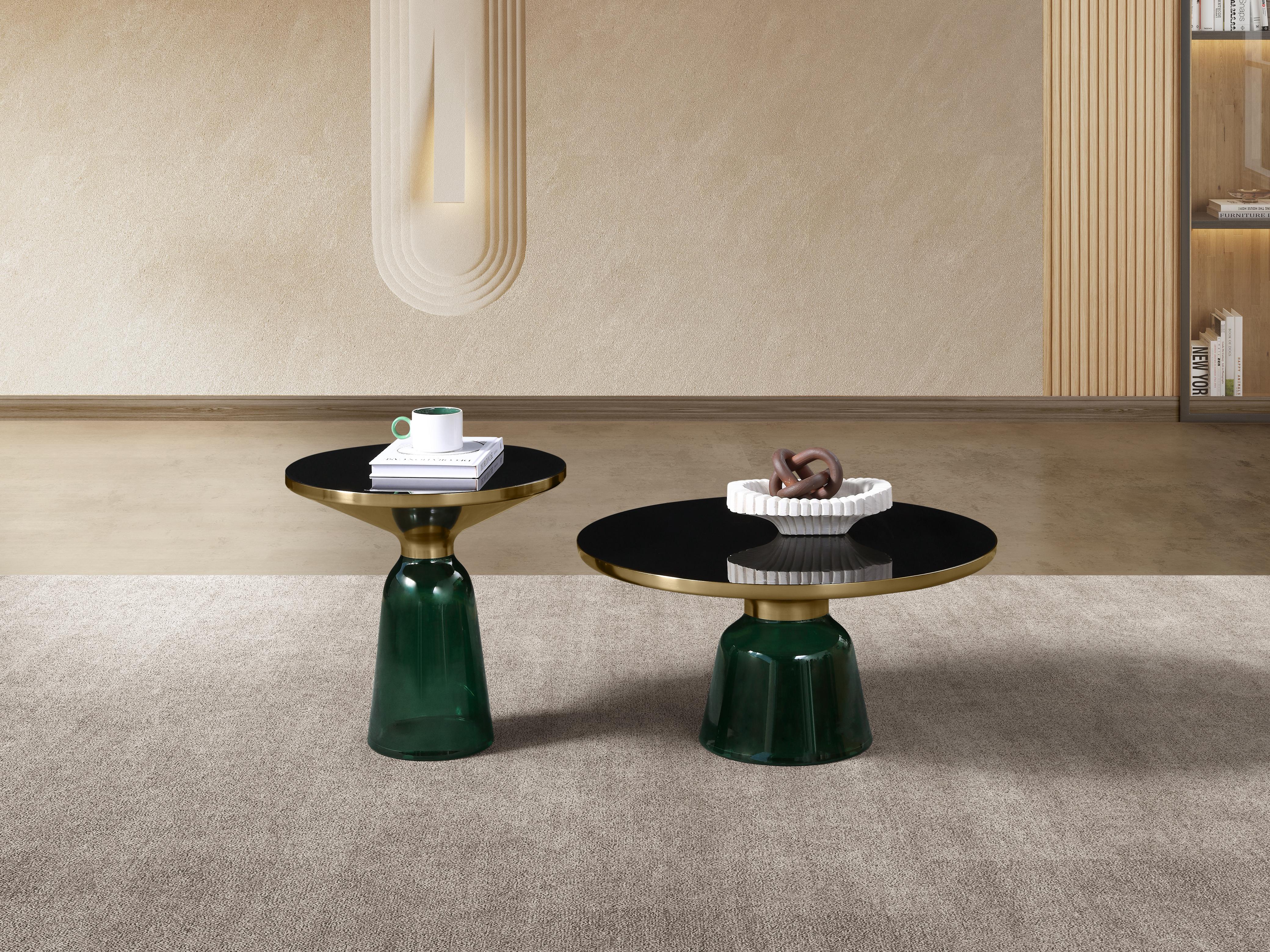 Bell Round Glass Coffee Table (GREEN) with Hand-Blown Glass Base (Set of 2) - Image 6