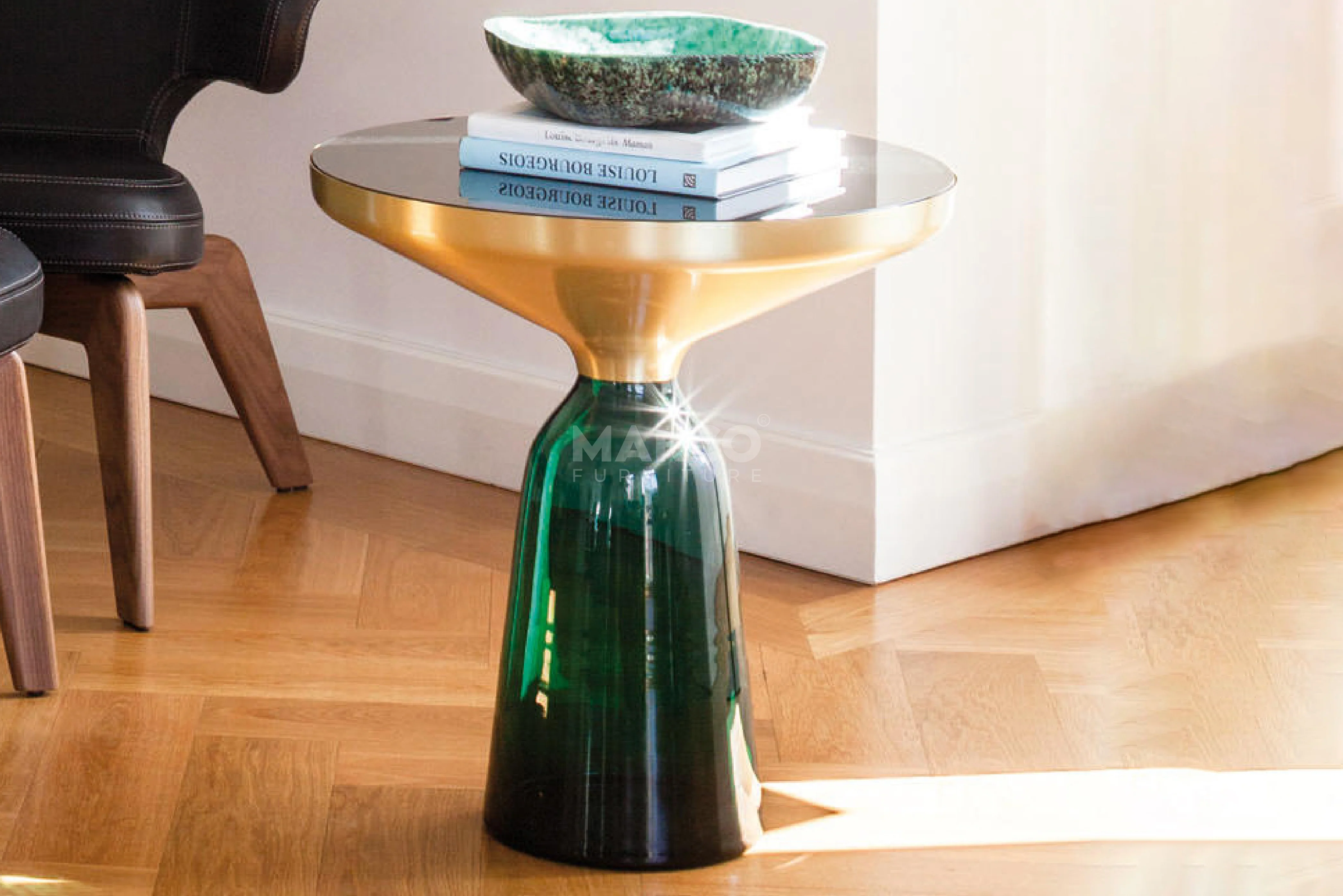 Bell Round Glass Coffee Table (GREEN) with Hand-Blown Glass Base (Set of 2) - Image 9