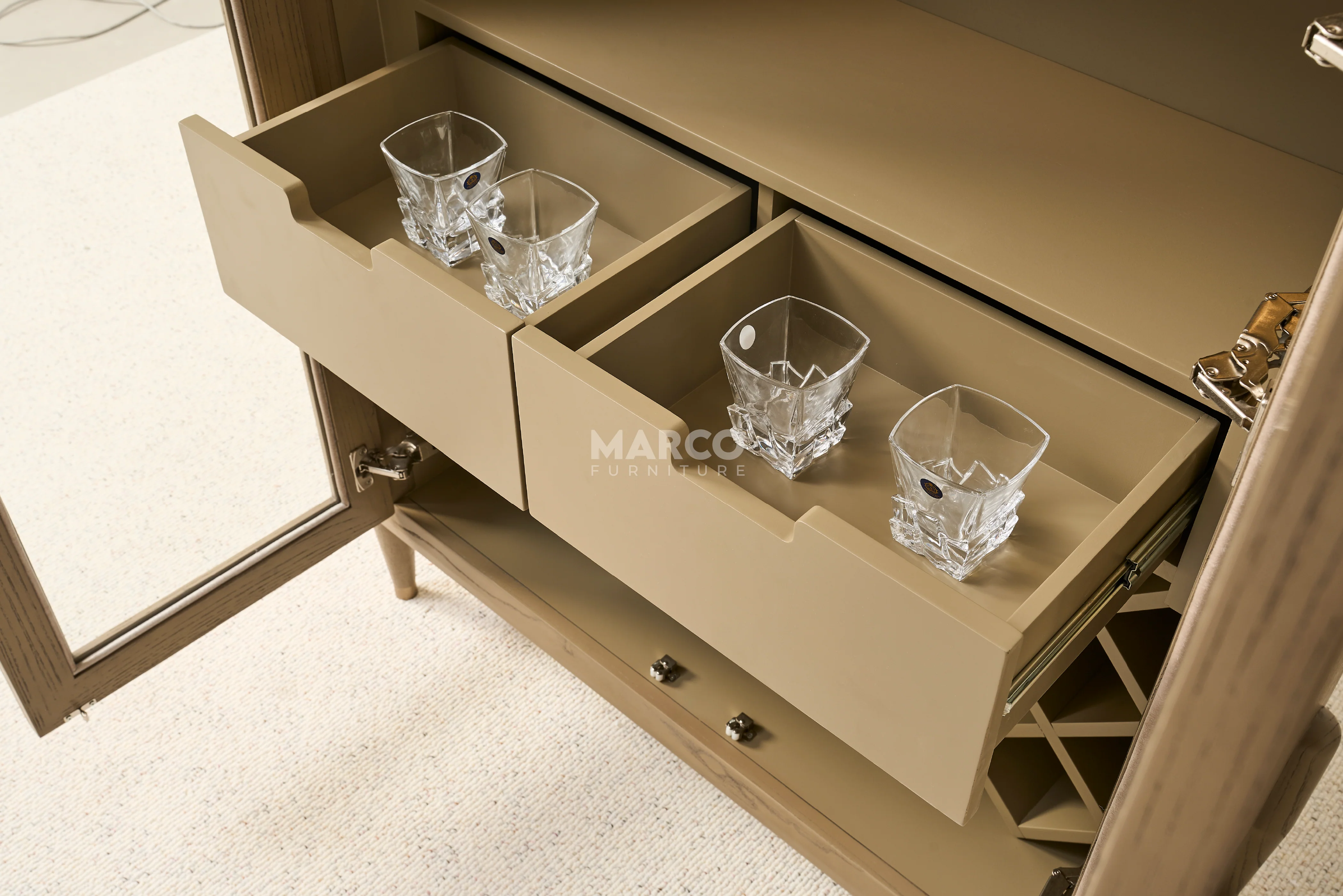 Bella Tavola Wine Cabinet – Arched Bar Cabinet with Glass Holders & Storage - Image 5