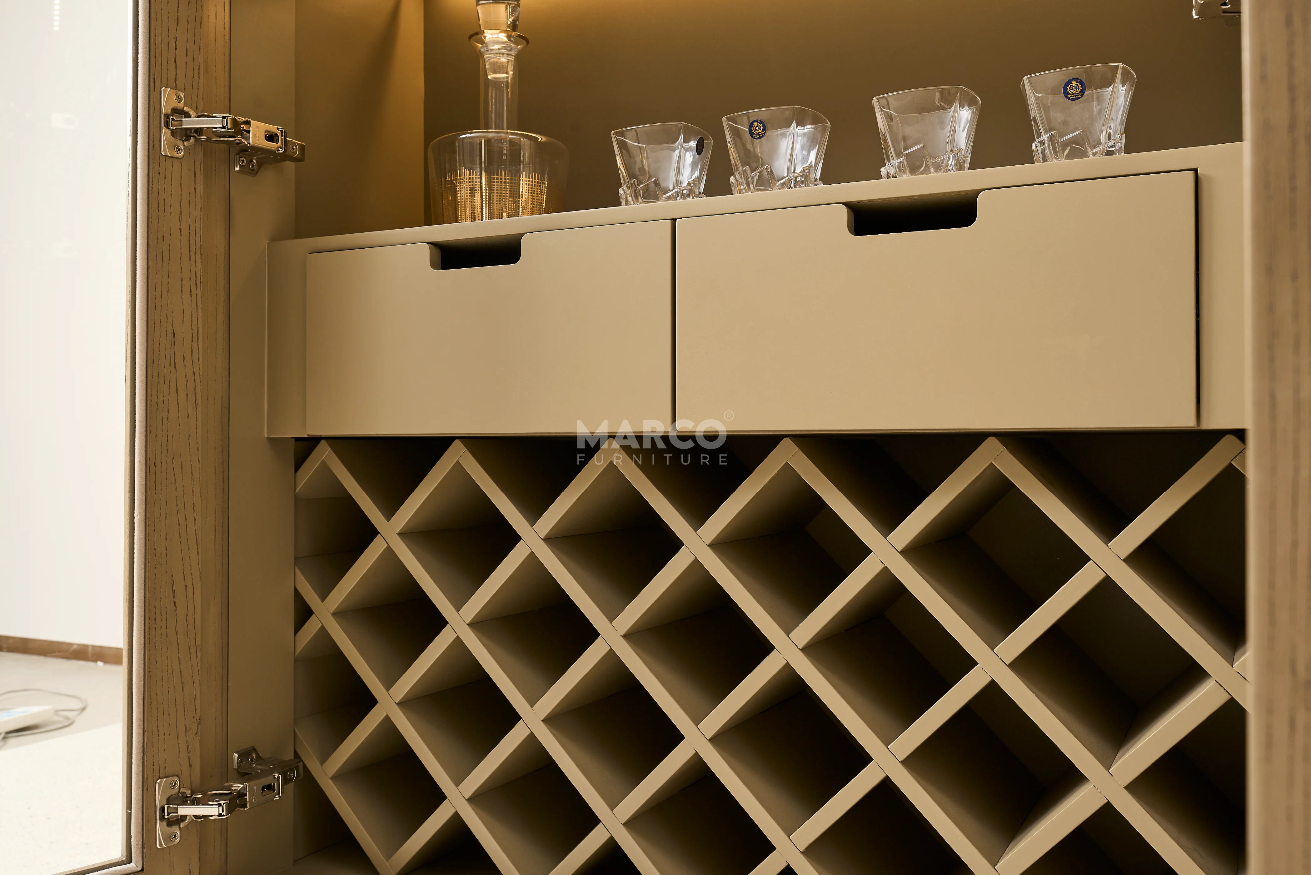 Bella Tavola Wine Cabinet – Arched Bar Cabinet with Glass Holders & Storage - Image 6