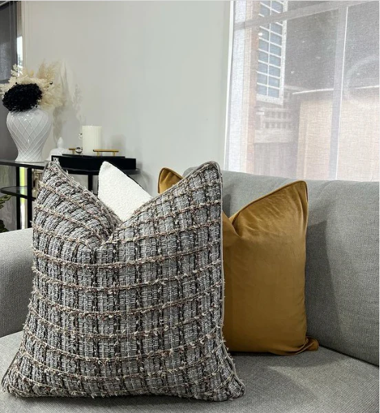 Black & Beige Woven Designer Feather-Filled Cushion - Image 2