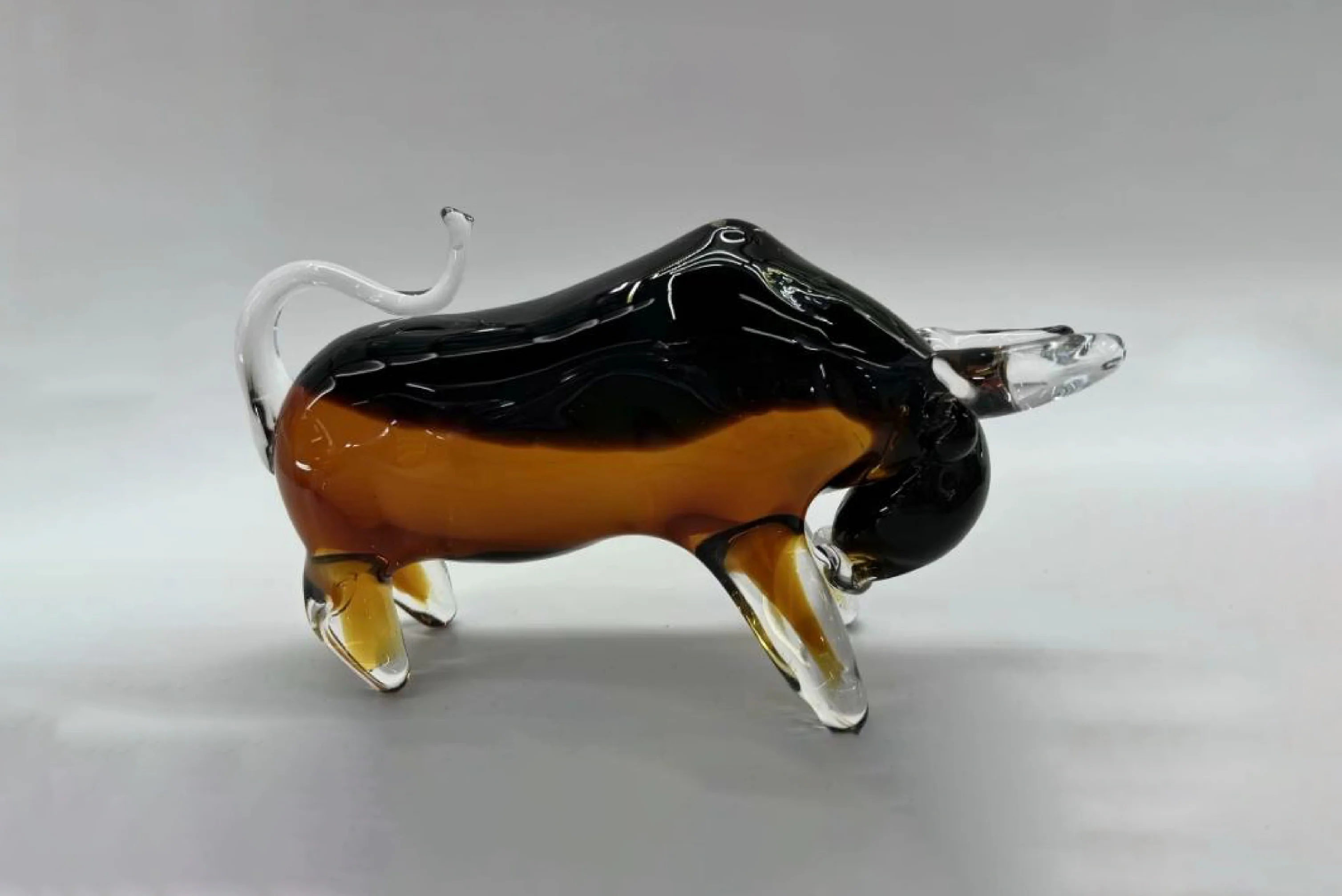 Amber Hand-Blown Glass Bull Sculpture - Image 2