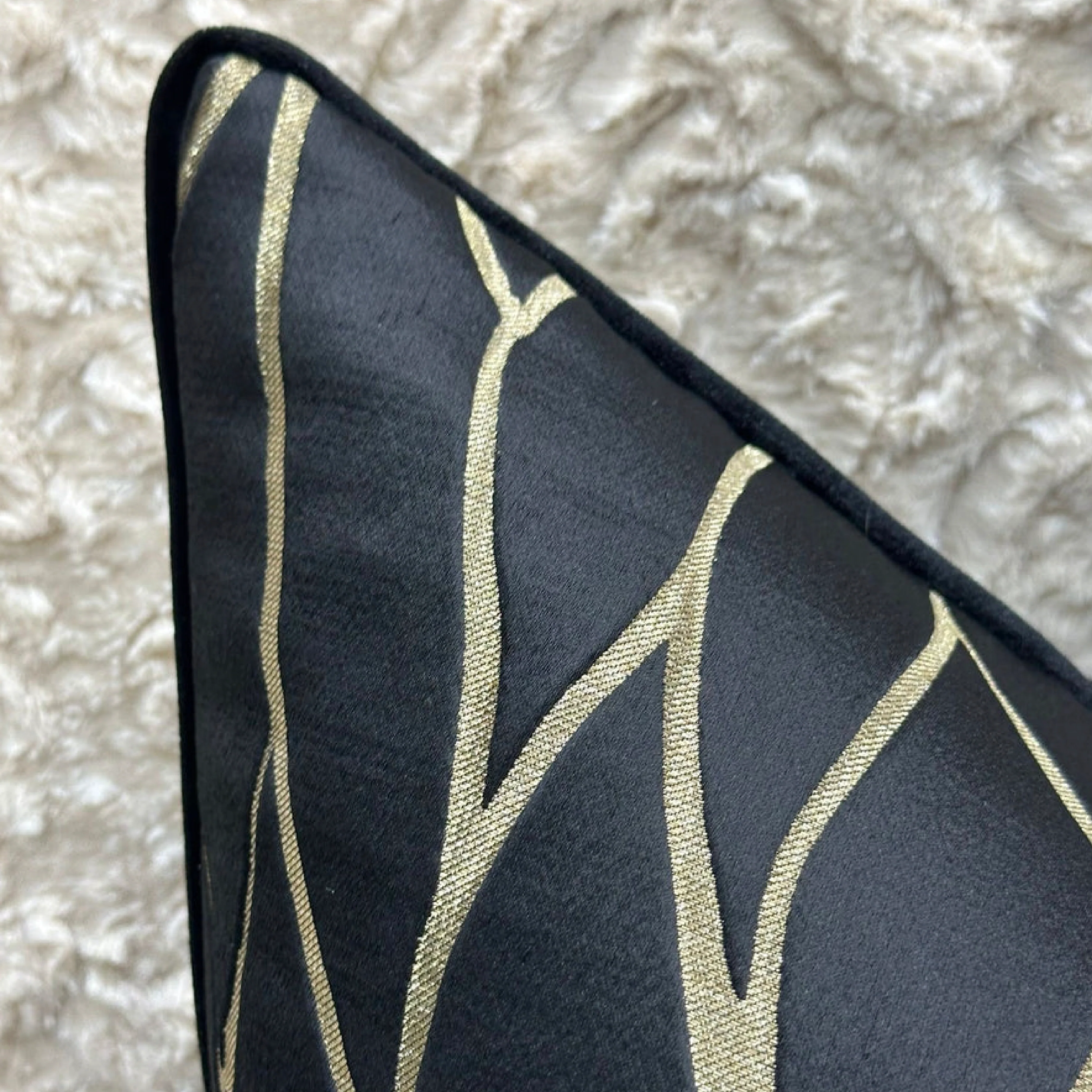 Black & Gold Geometric Pattern Feather-Filled Cushion - Image 3