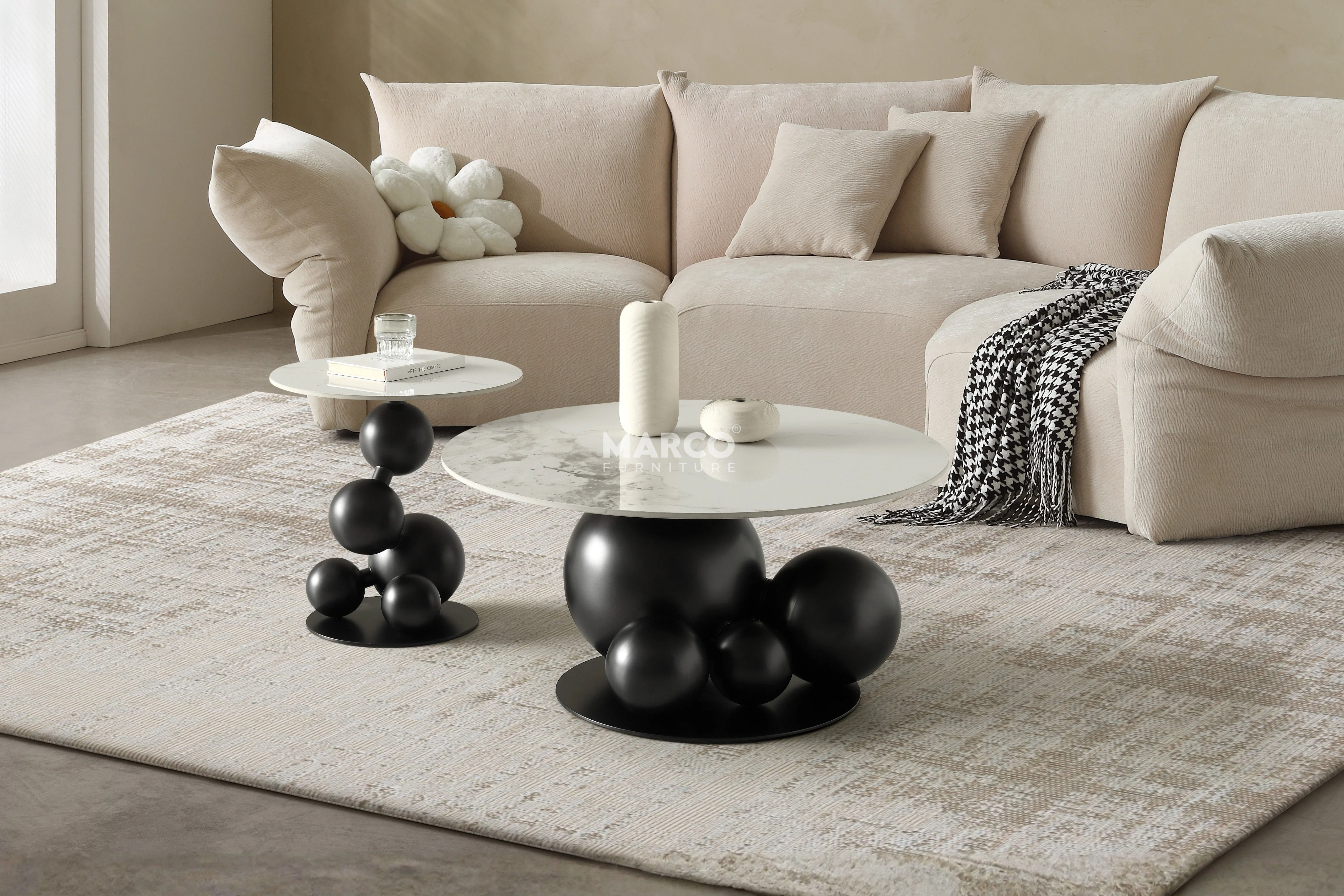 Bruno Sintered Stone Top Coffee Table Set with Steel Base (Black) - Image 2