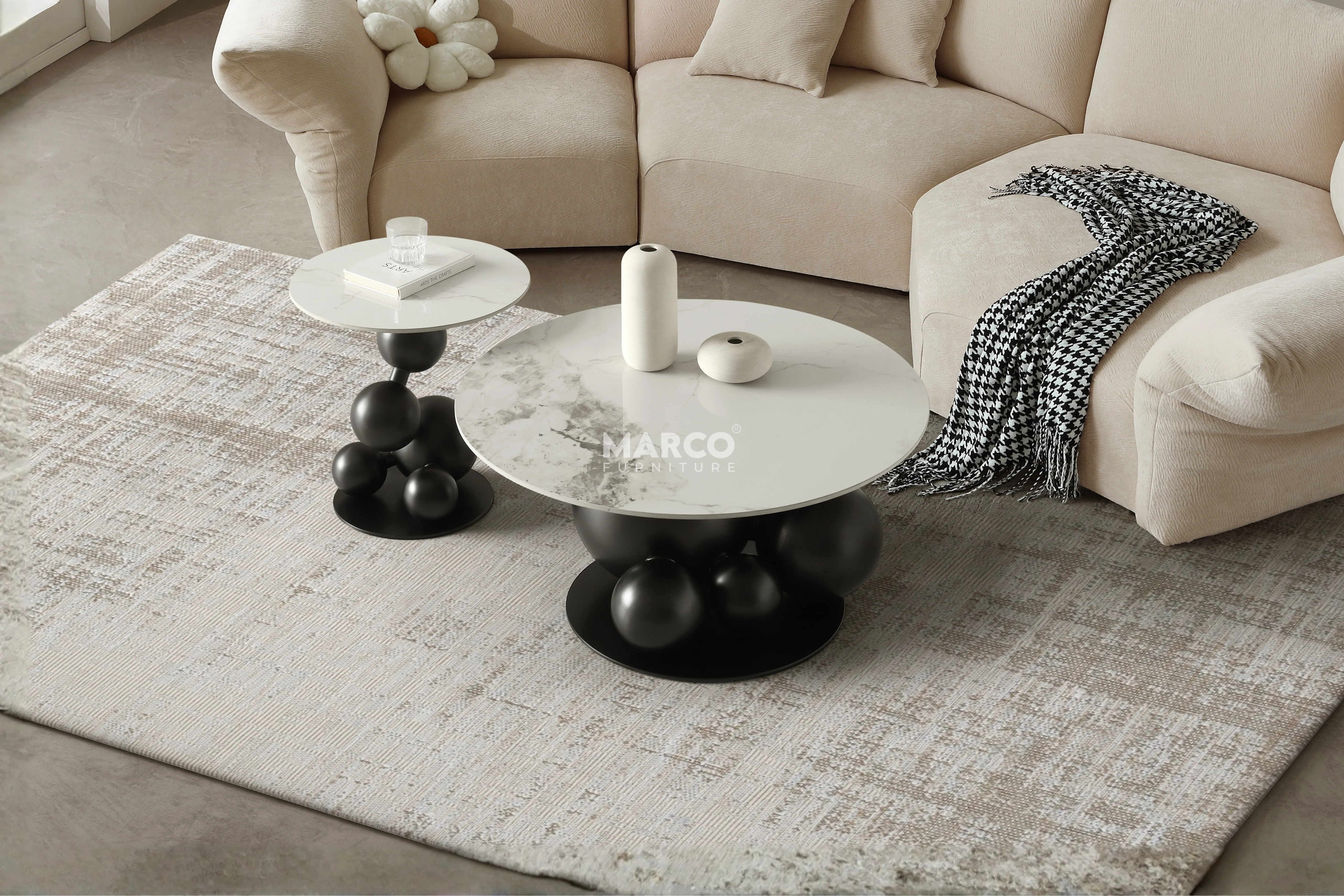 Bruno Sintered Stone Top Coffee Table Set with Steel Base (Black) - Image 3