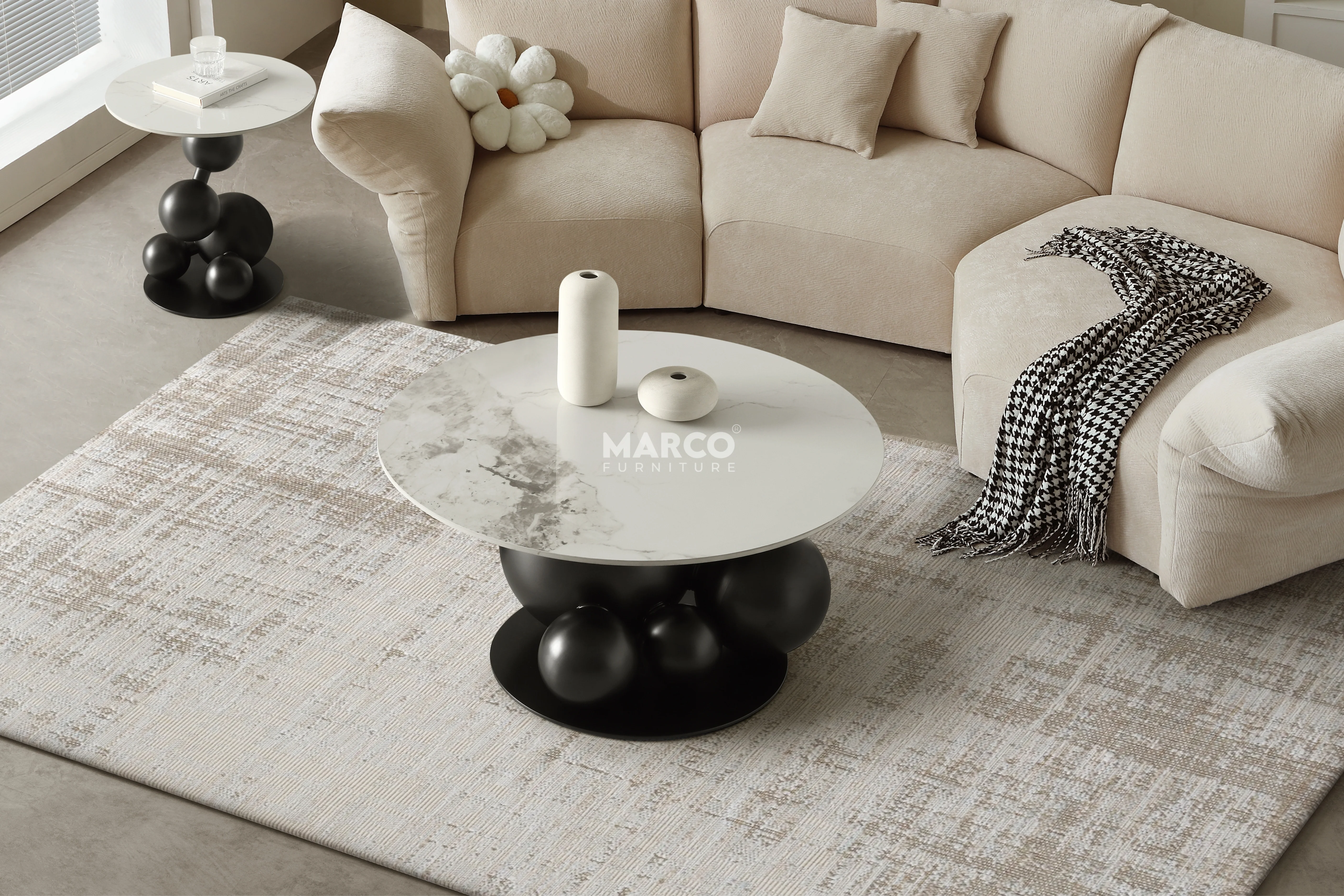 Bruno Sintered Stone Top Coffee Table Set with Steel Base (Black) - Image 4