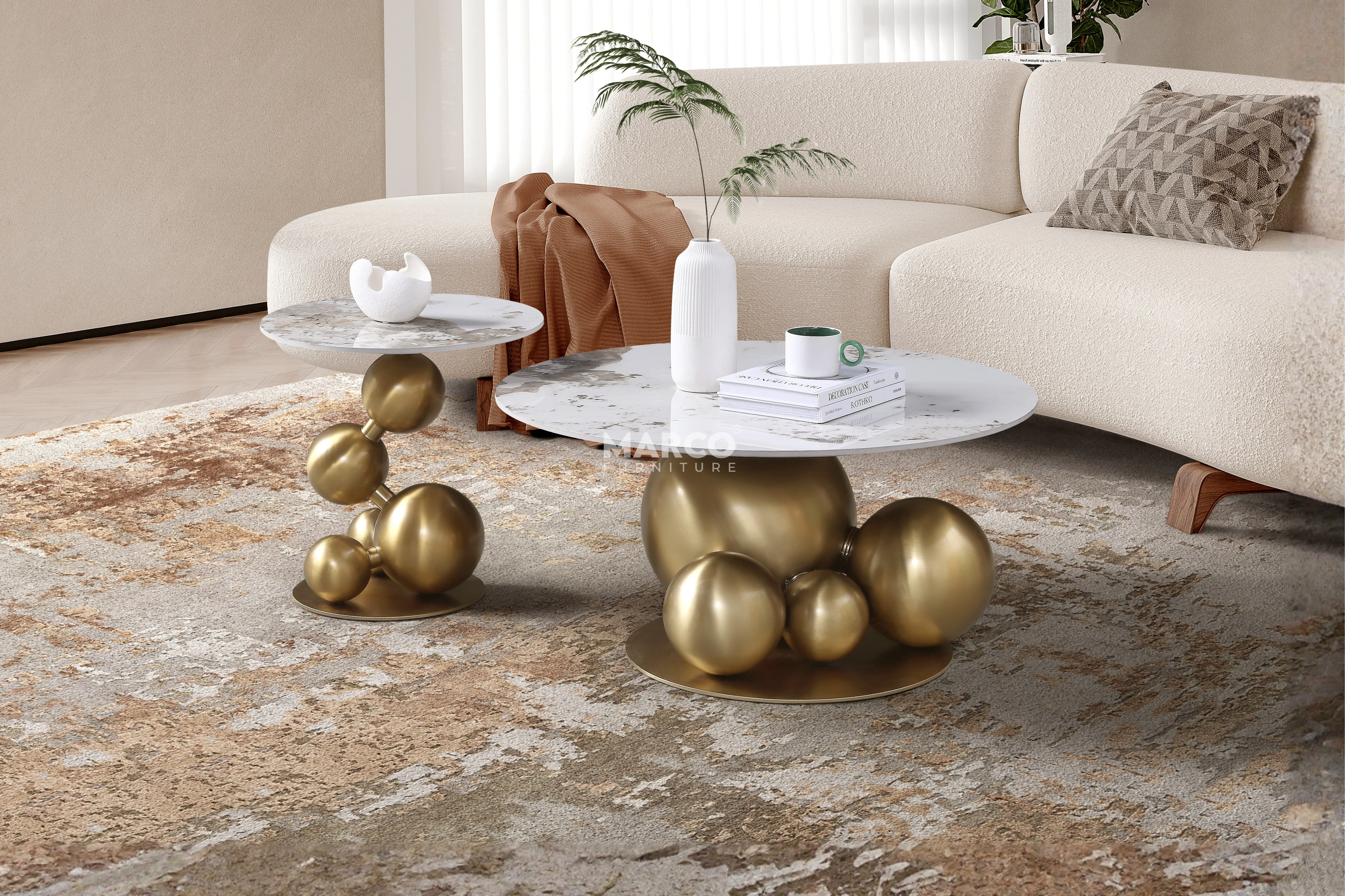 Bruno Sintered Stone Top Coffee Table Set with Steel Base (Black) - Image 7