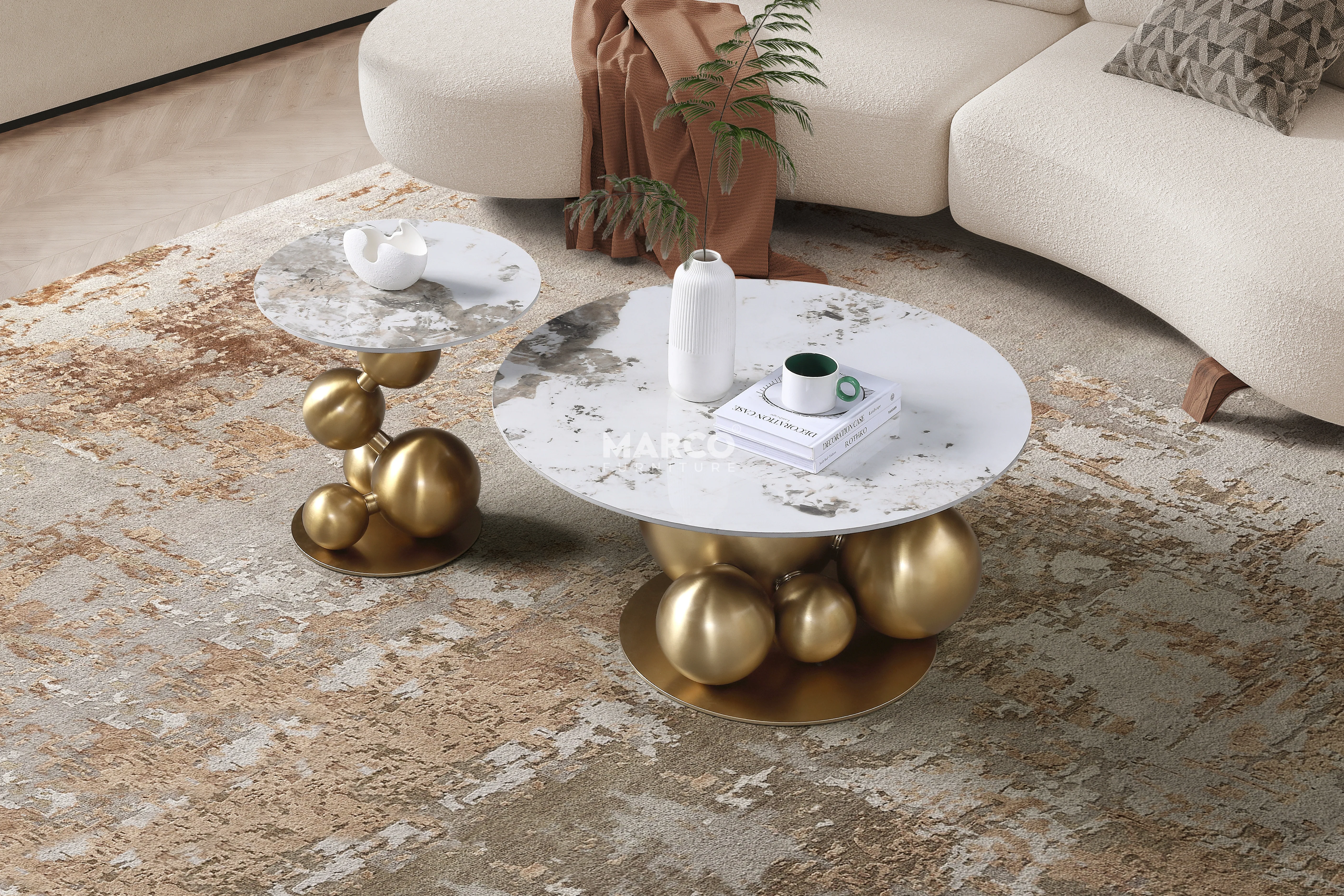 Bruno Sintered Stone Top Coffee Table Set with Steel Base (Black) - Image 8
