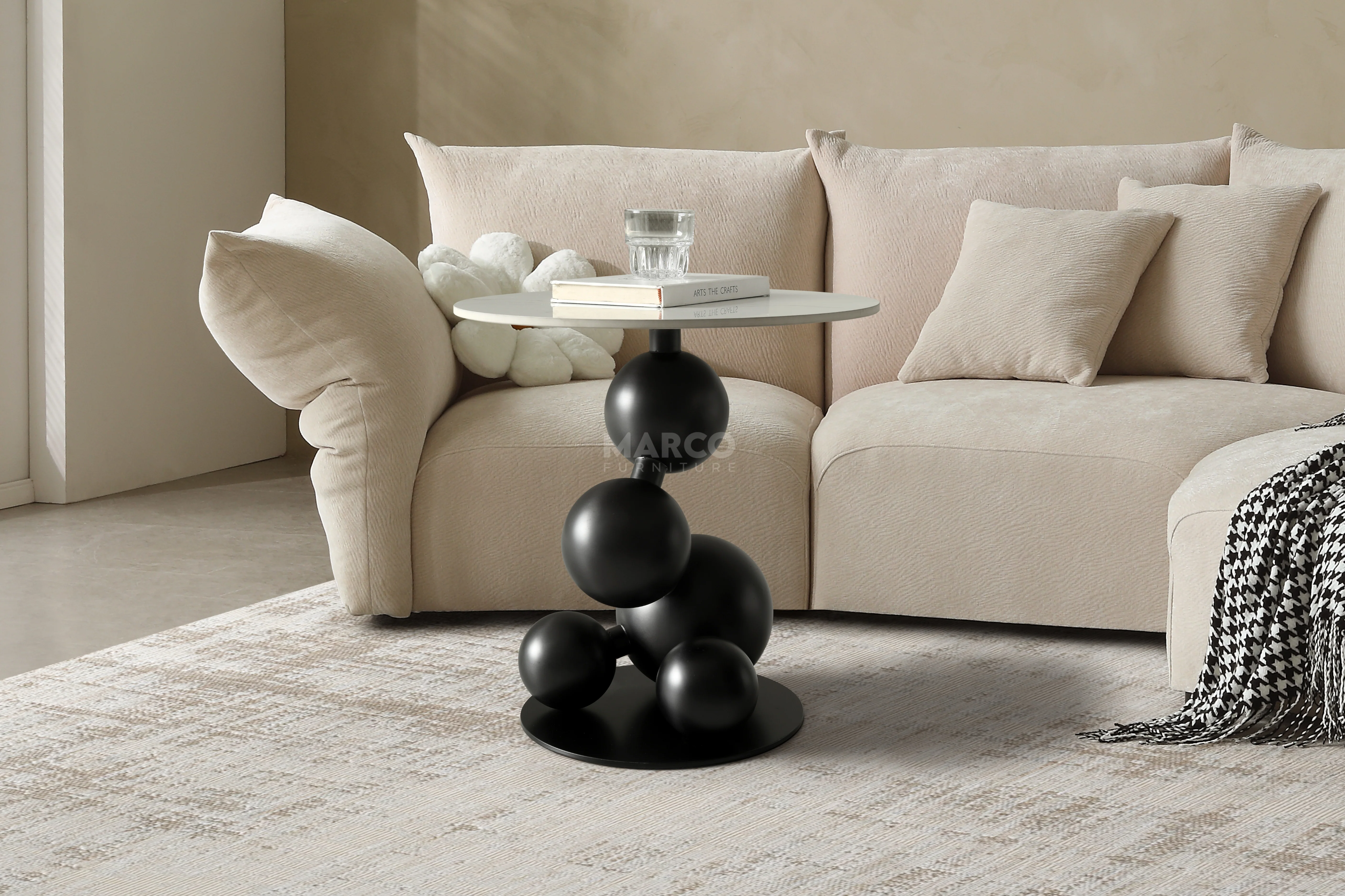 Bruno Sintered Stone Top Side Table with Steel Base (Black) - Image 4