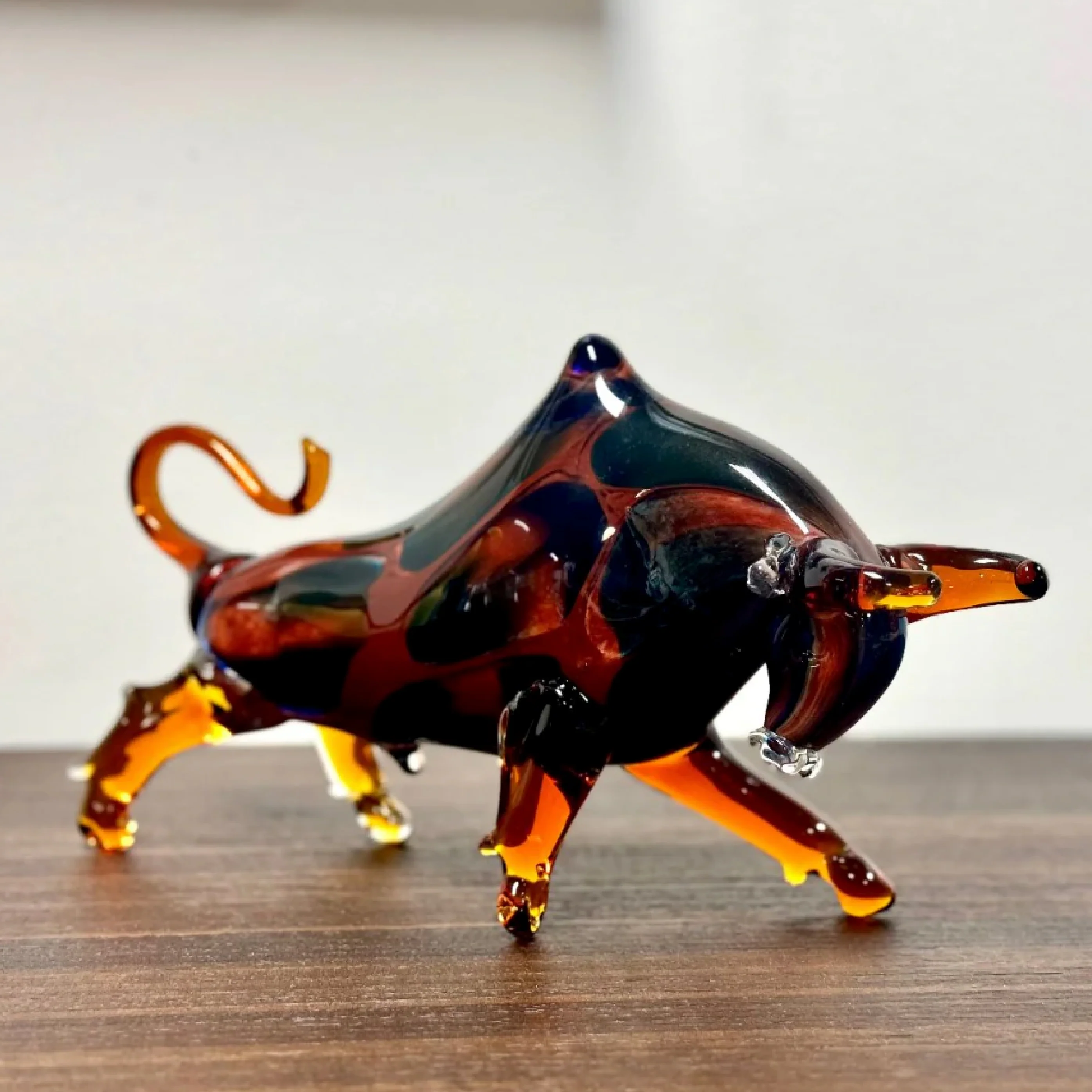 Bull Murano Style Glass Sculpture In Blue - Image 3