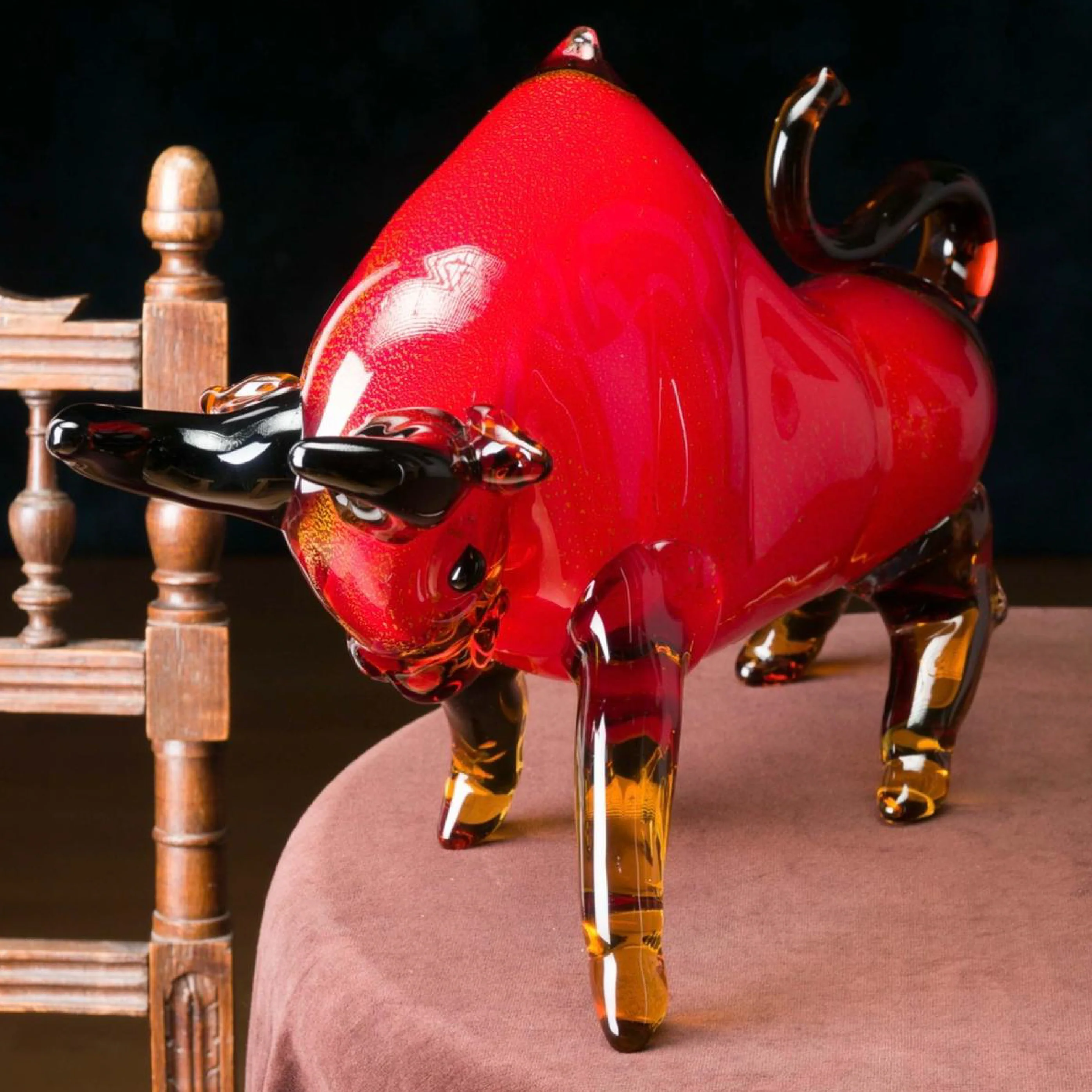 Bull Murano Style Glass in Red - Image 5