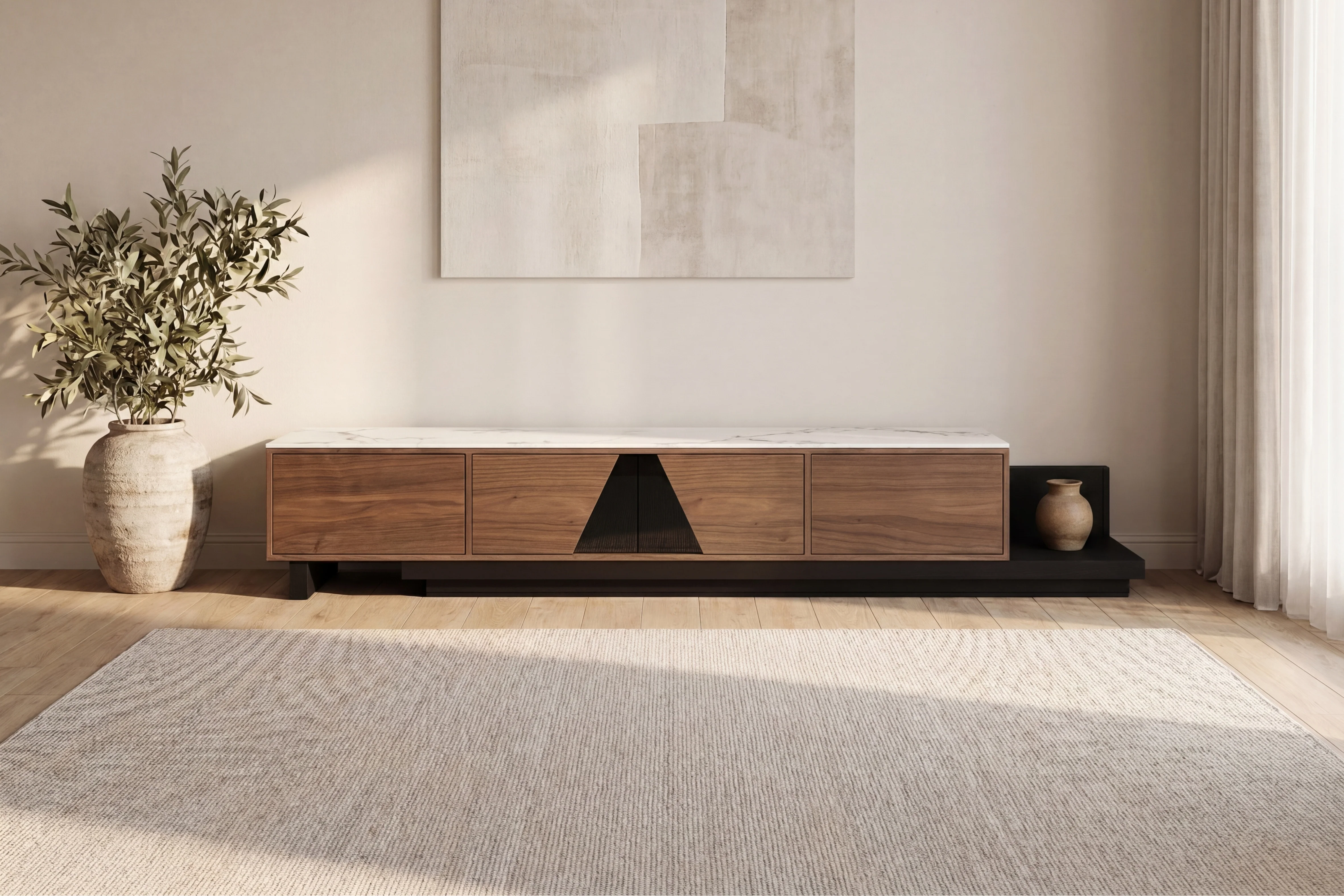 Capello Sintered Stone Extendable TV Unit - Walnut & Black - Image 2