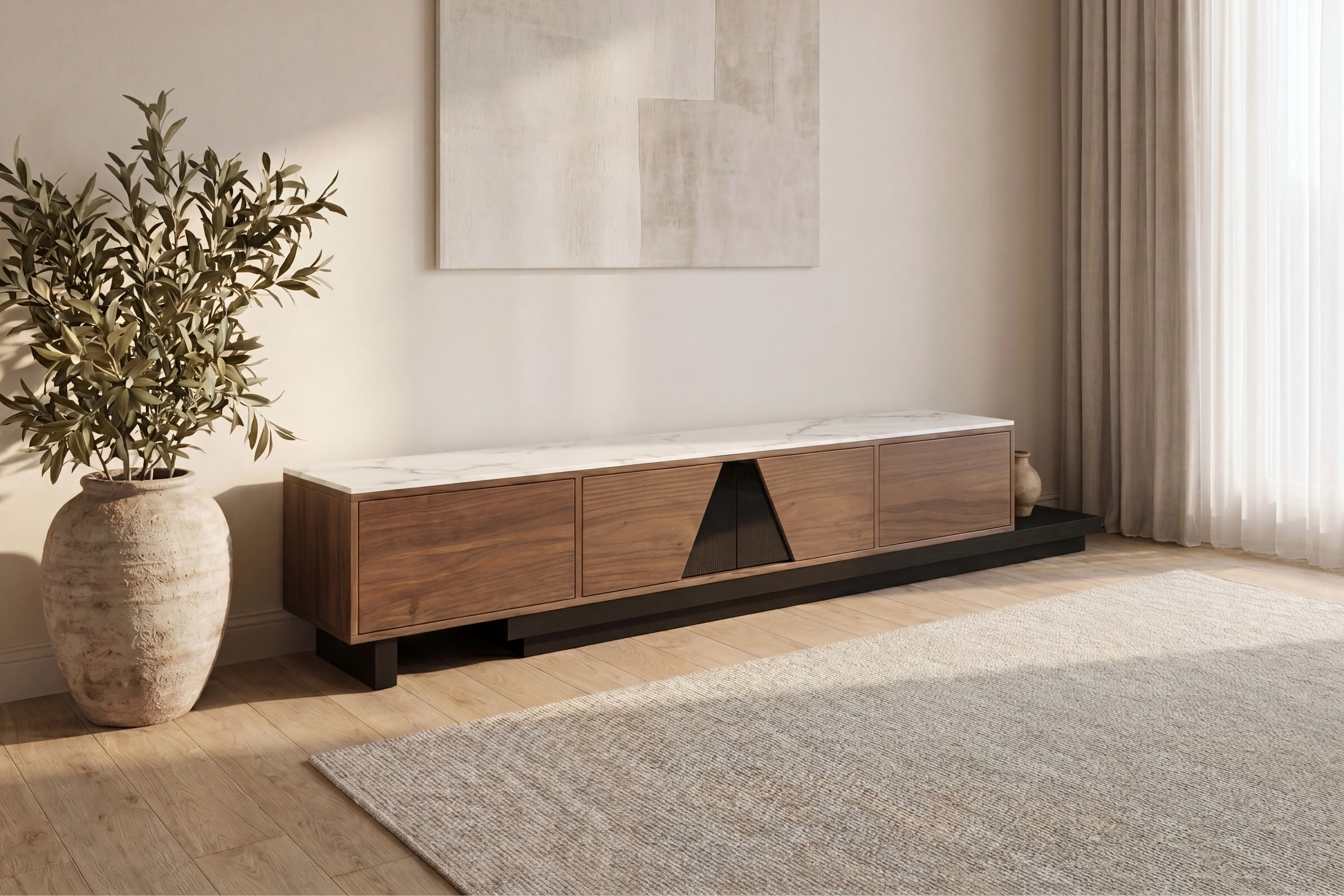Capello Sintered Stone Extendable TV Unit - Walnut & Black - Image 3