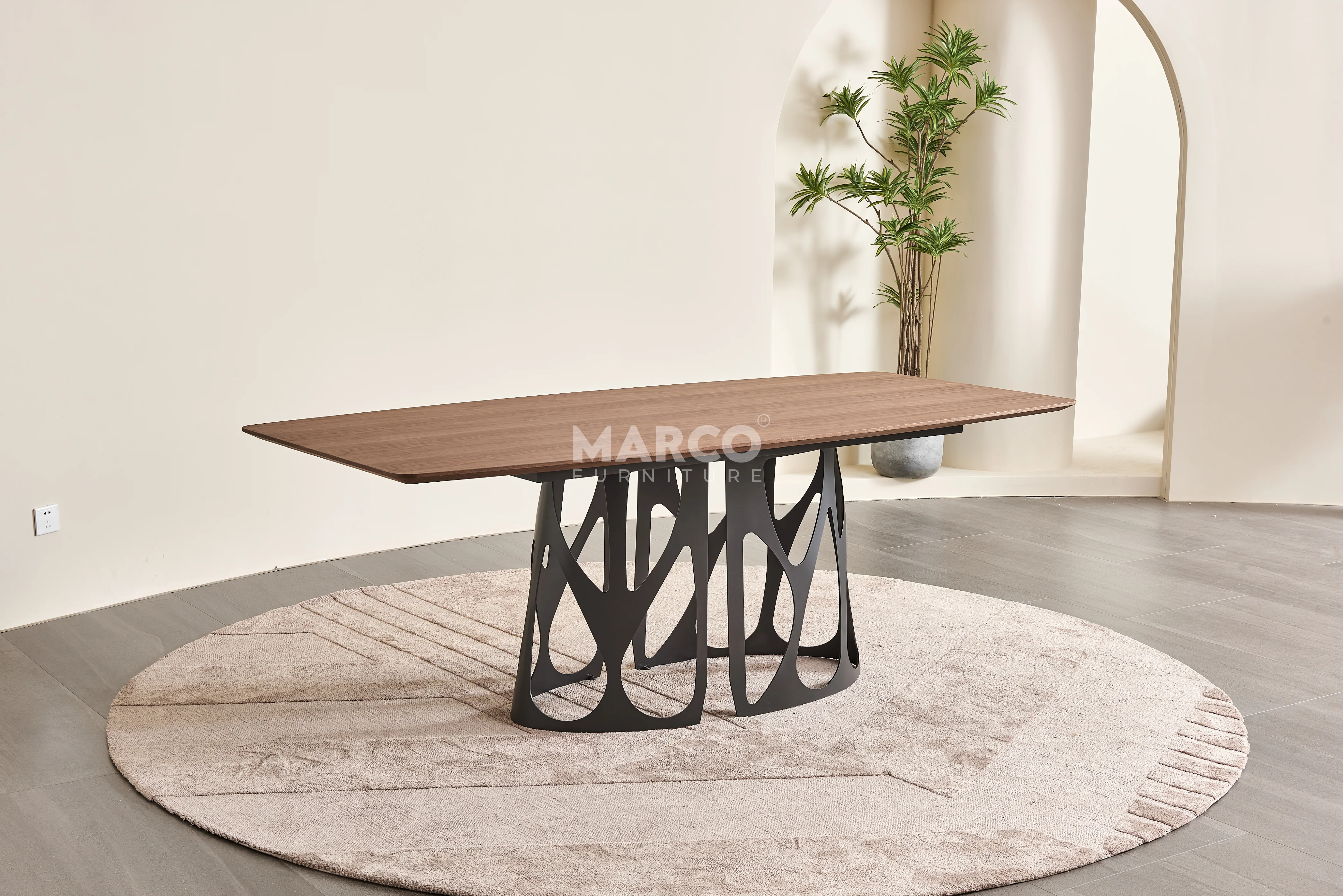 Casper Walnut Dining Table with Black Carbon Steel Base - Image 3